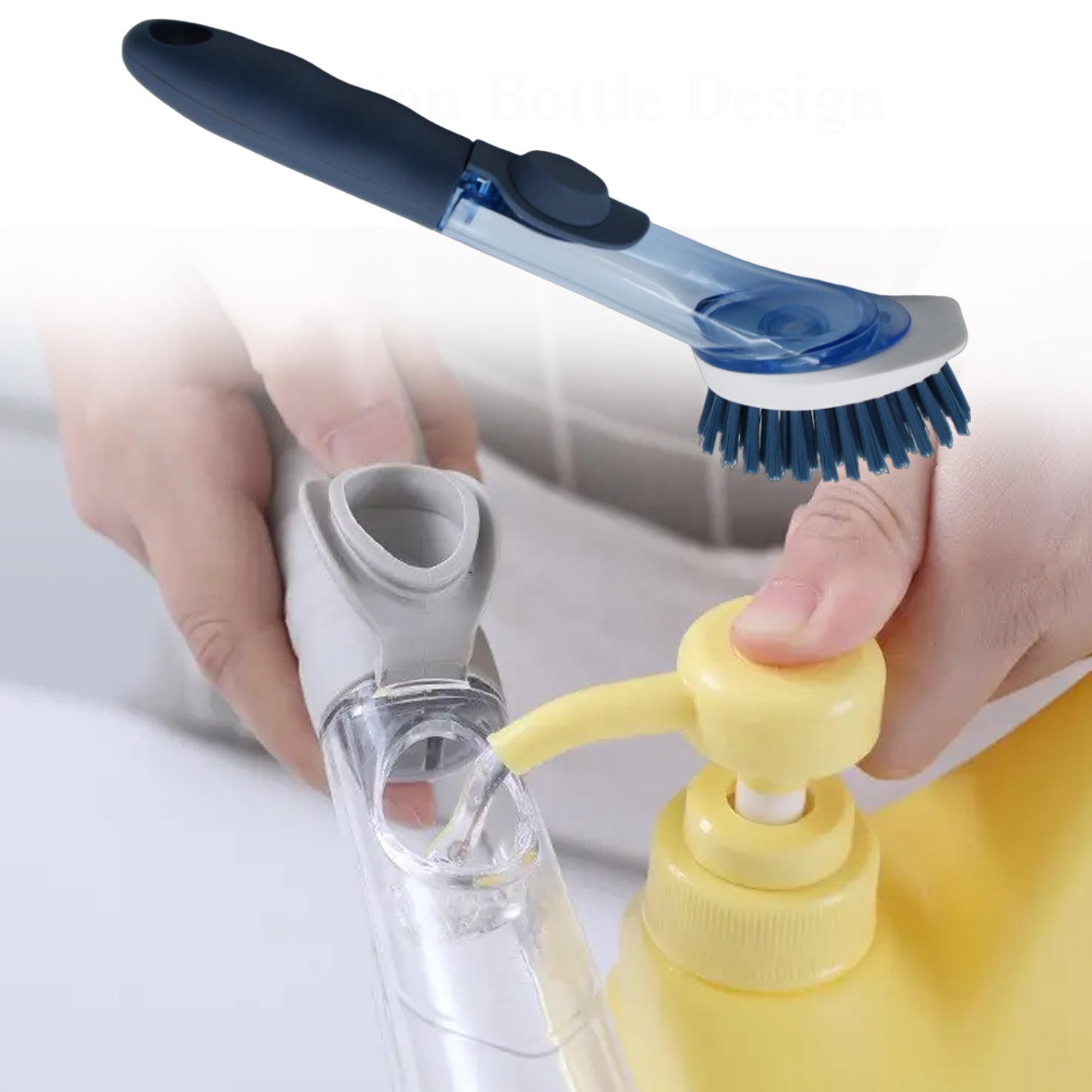 Side view of the kitchen scrub wand handle, highlighting the soap dispensing button.