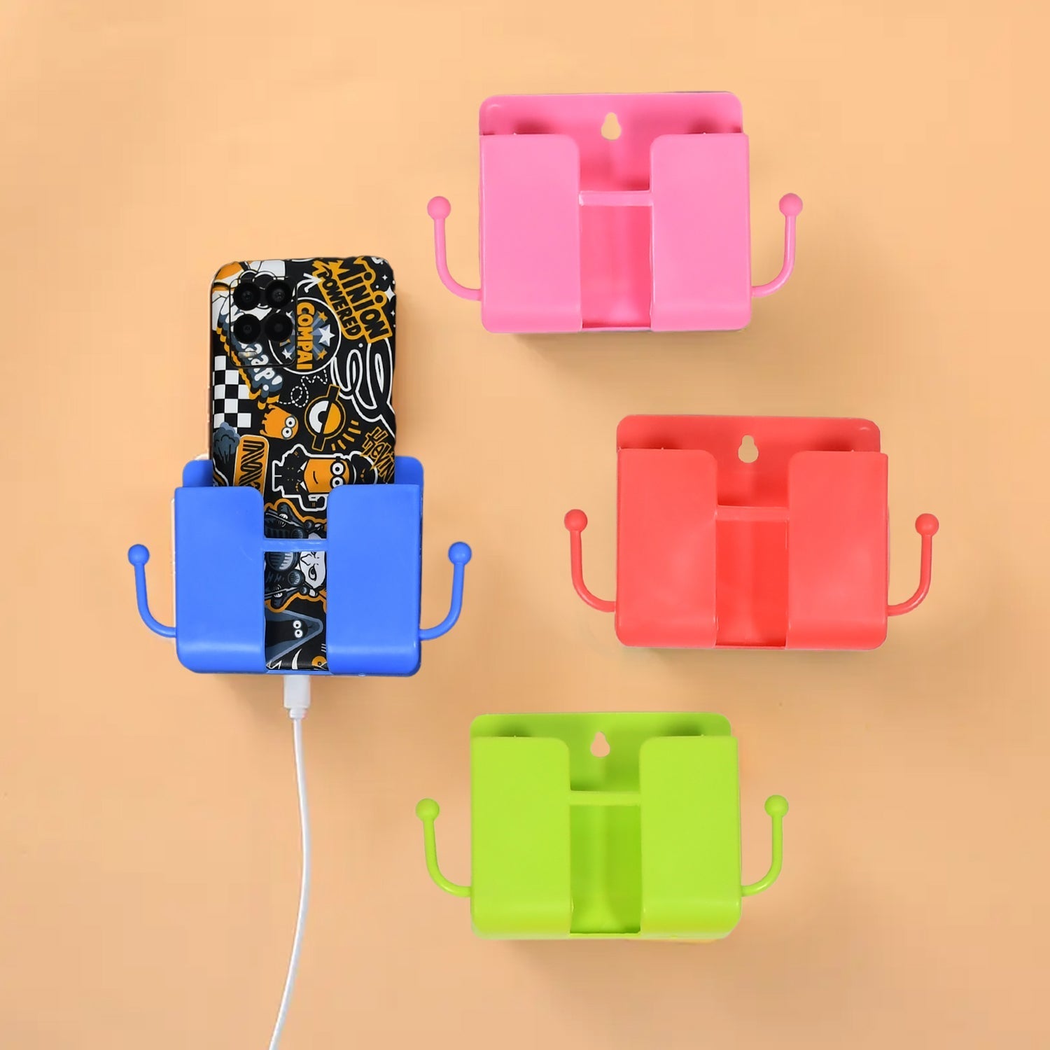 Multipurpose wall mounted organizer case for remotes, phones, and small items.