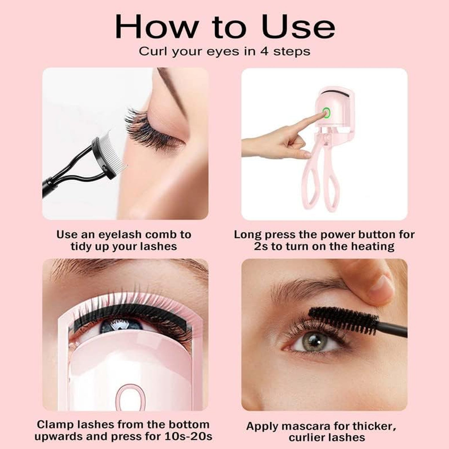 USB rechargeable heated lash curler displaying its convenient charging port.