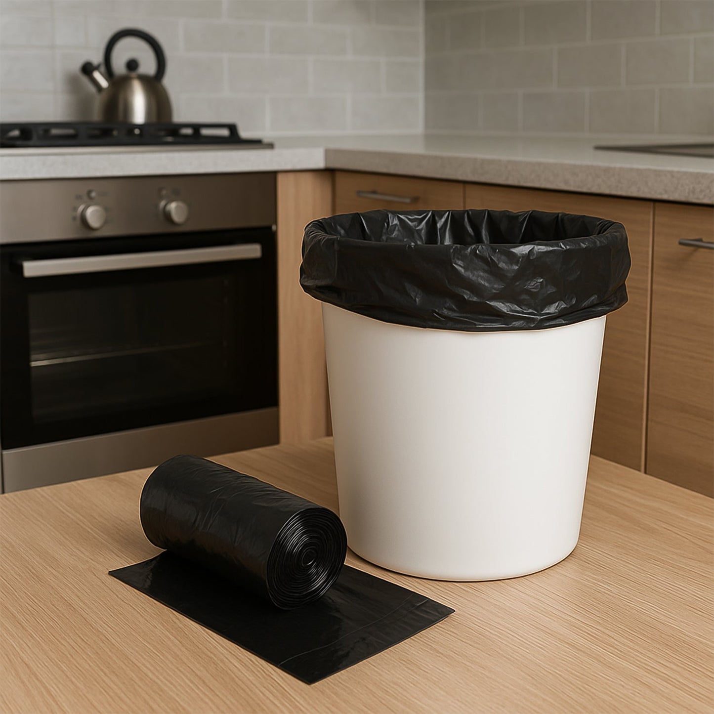 Clean Mate branded garbage bags roll, ready for kitchen or office use.