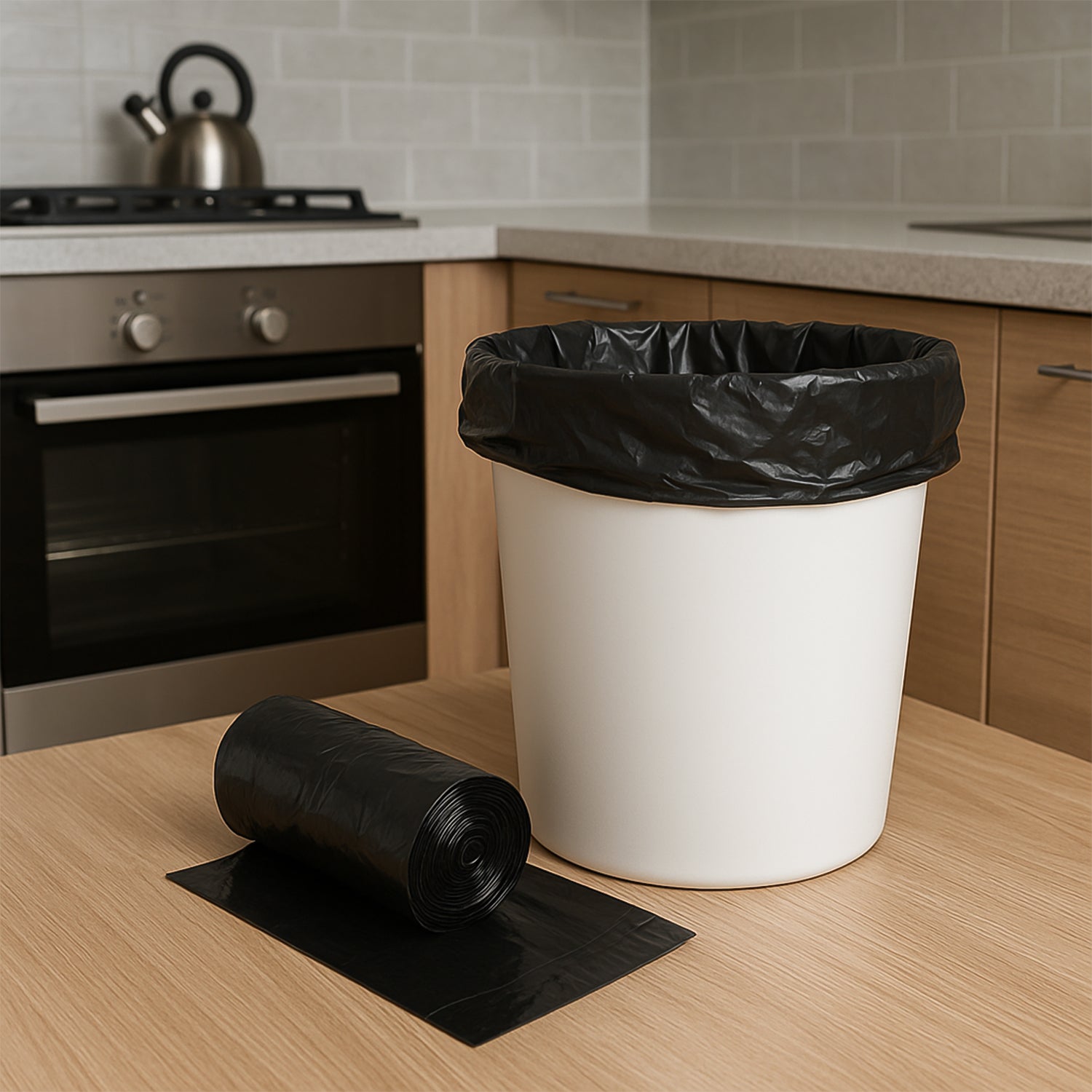 Clean Mate branded garbage bags roll, ready for kitchen or office use.
