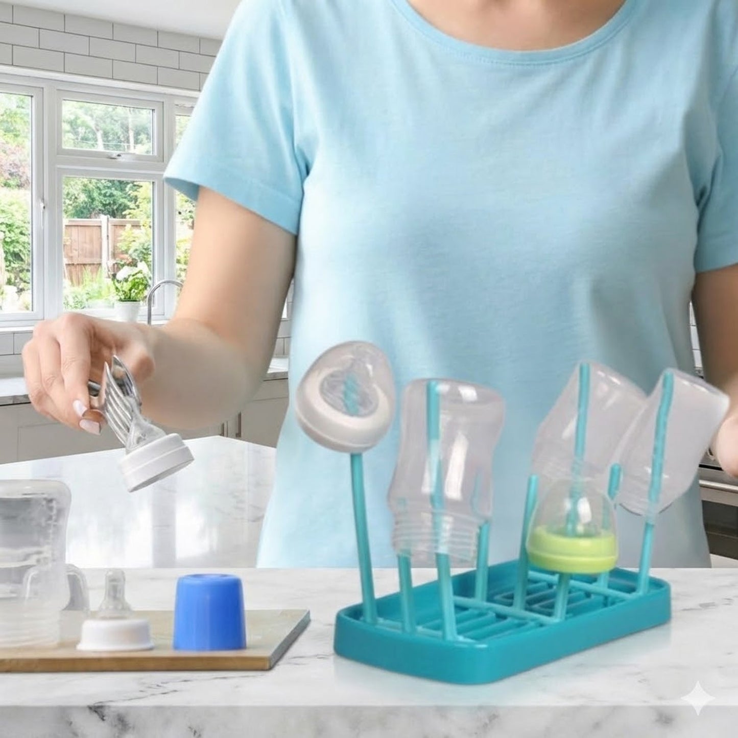 Organized drying rack for baby feeding bottles promoting faster air circulation