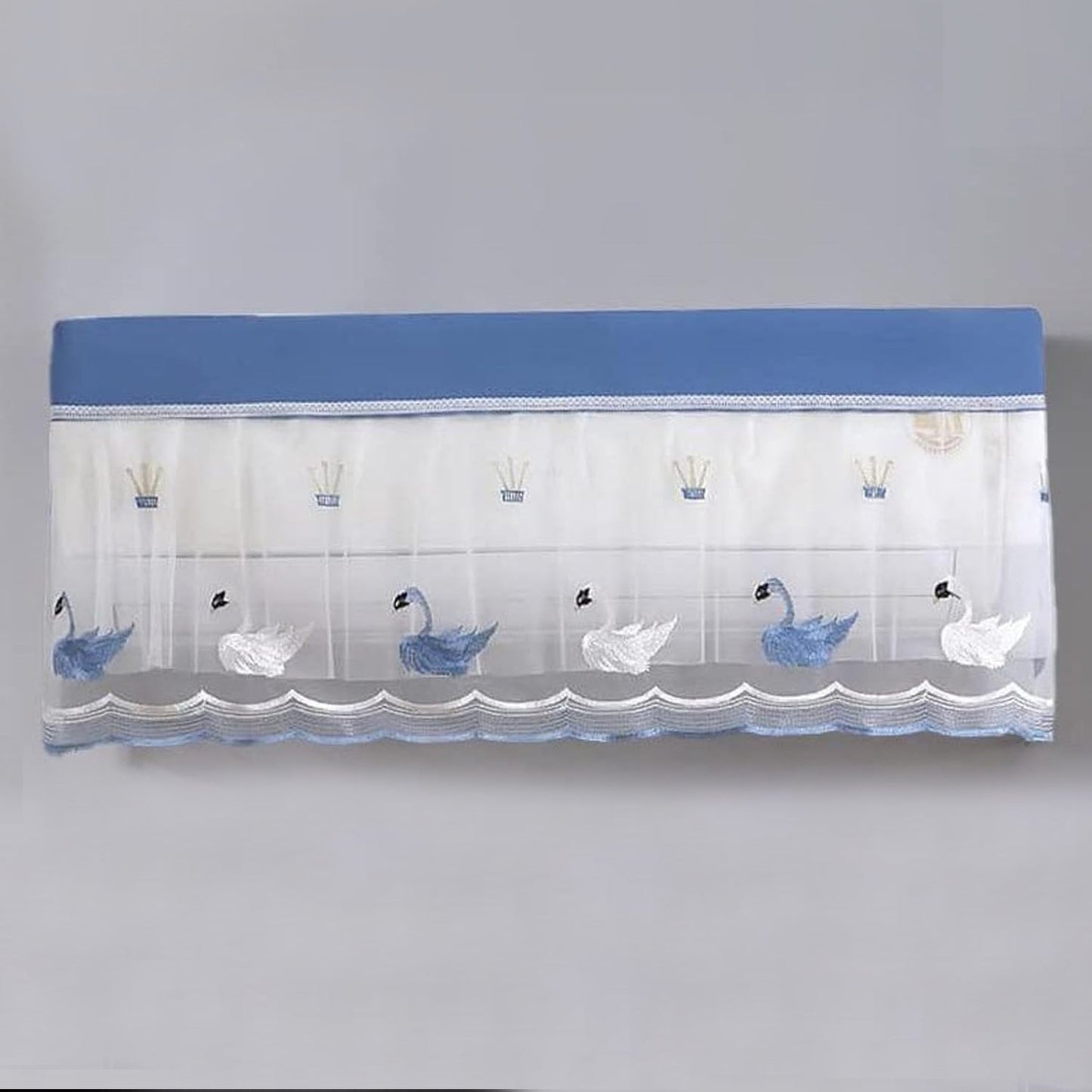 Breathable net fabric AC dust cover protecting the indoor unit from dust.