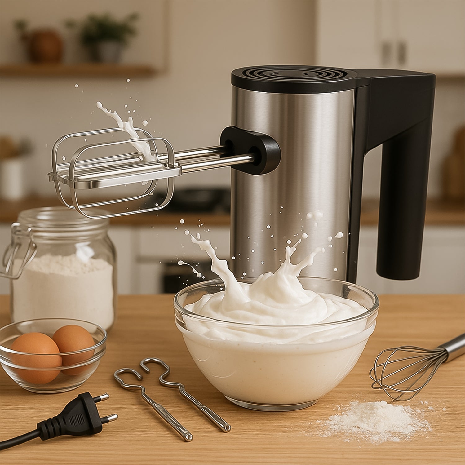 Orbit stainless steel electric hand mixer with dough hooks and beaters