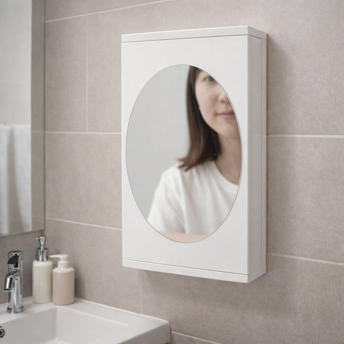 Rotating bathroom mirror cabinet wall mounted with storage shelves 22x42 cm
