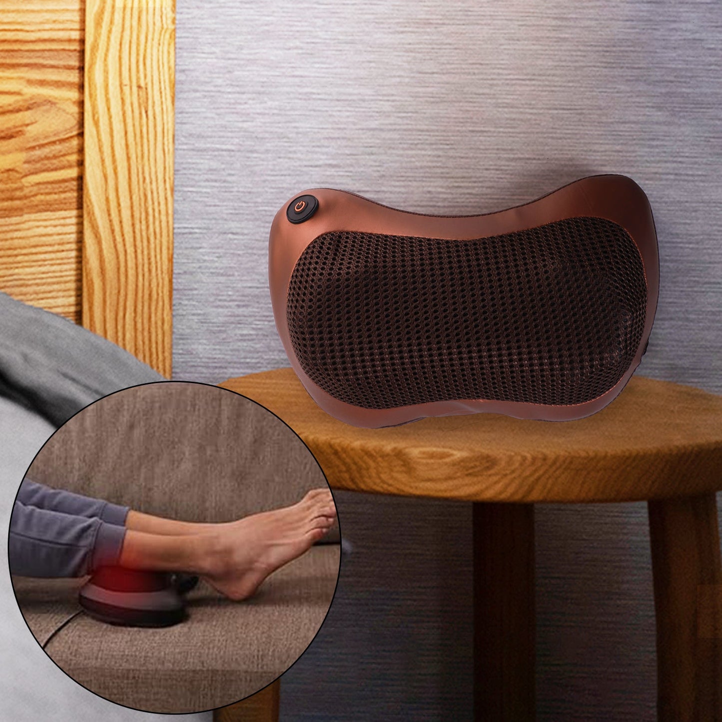 Close-up of the Professional Massage Pillow's rotating massage nodes and heat function.
