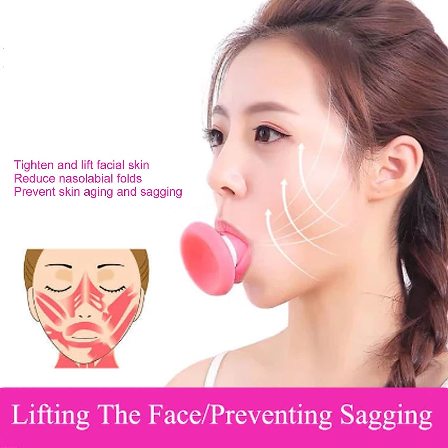 Silicone facial muscle trainer shown in its compact size for on-the-go use.