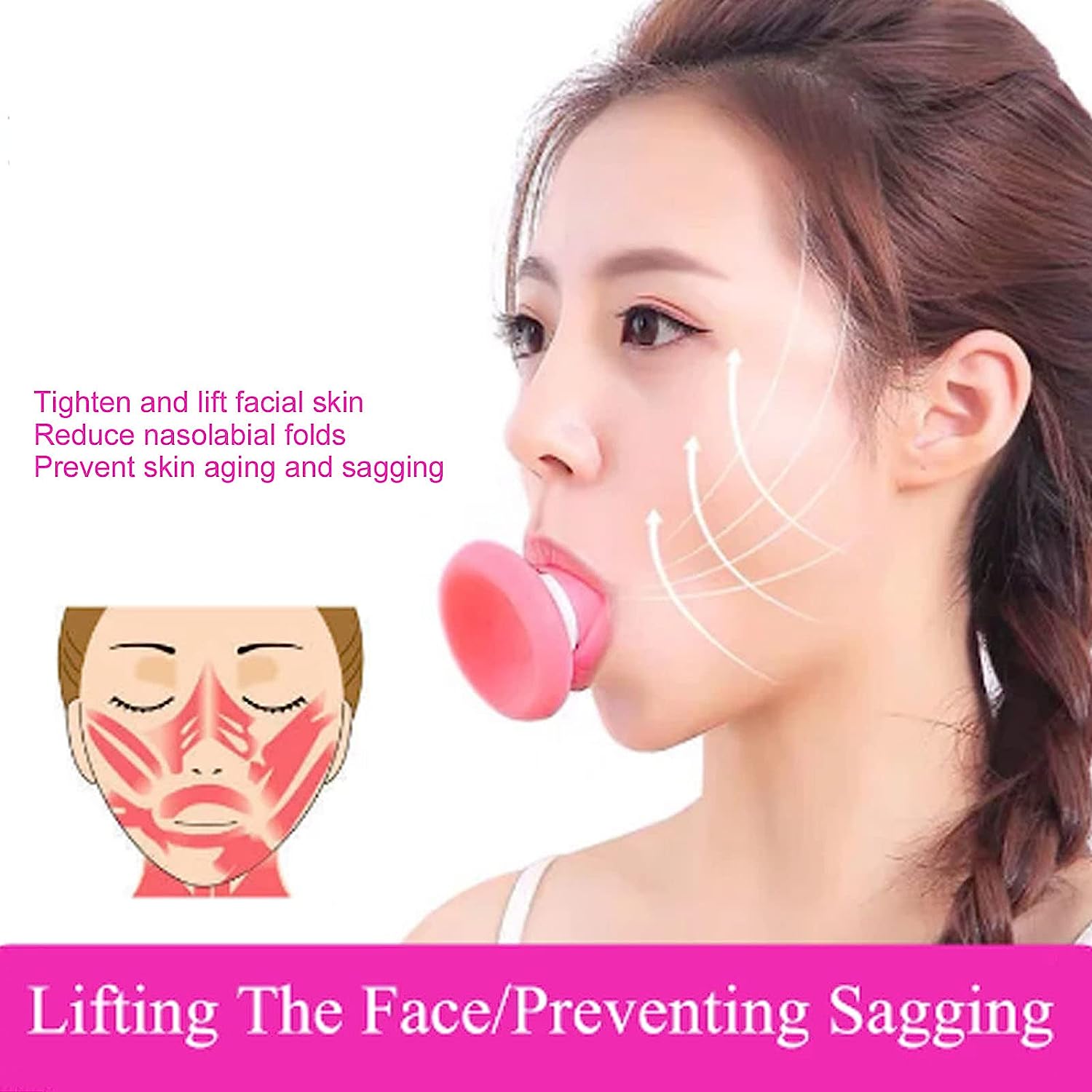 Silicone facial muscle trainer shown in its compact size for on-the-go use.