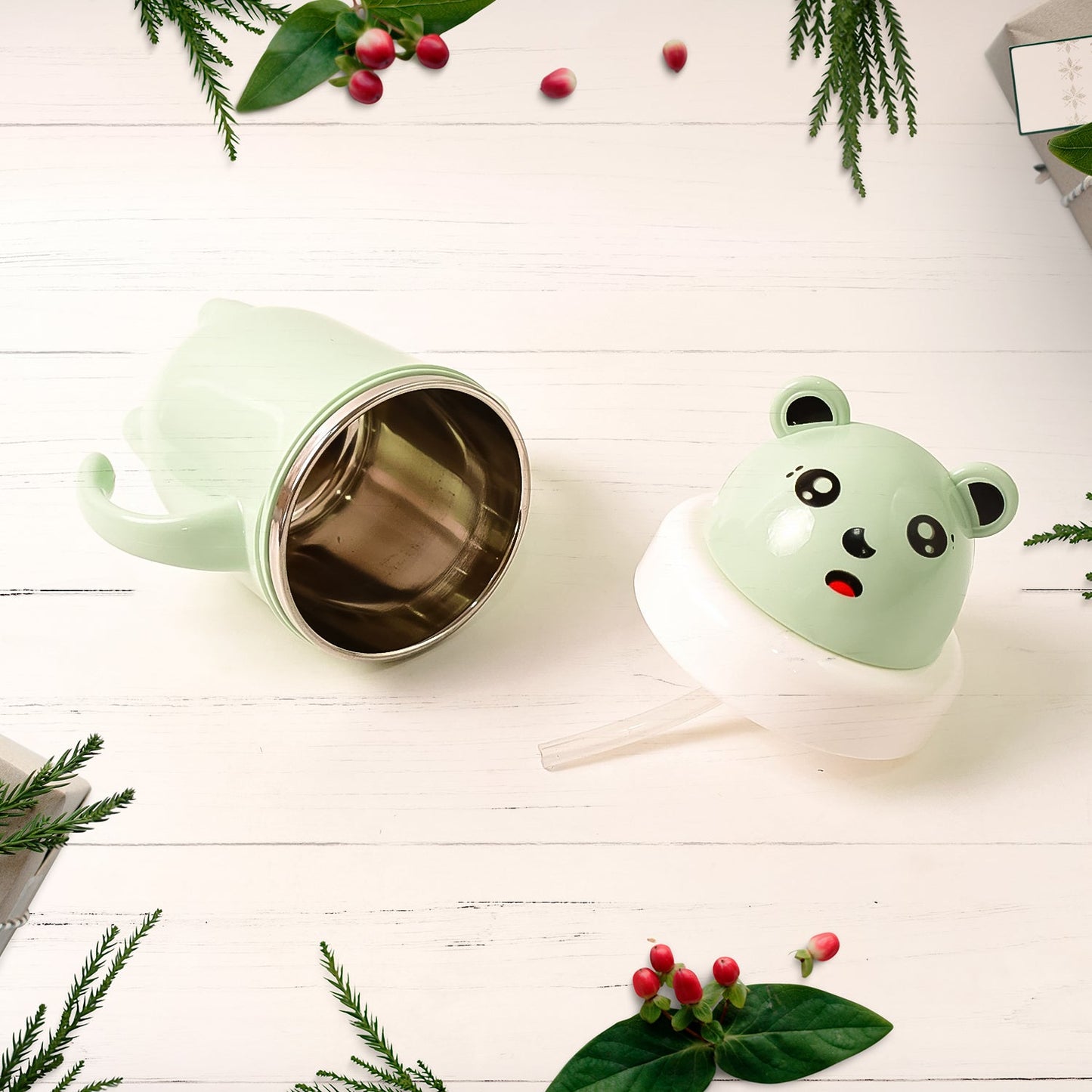 Soft silicone spout of a sipper baby training cup gentle on gums