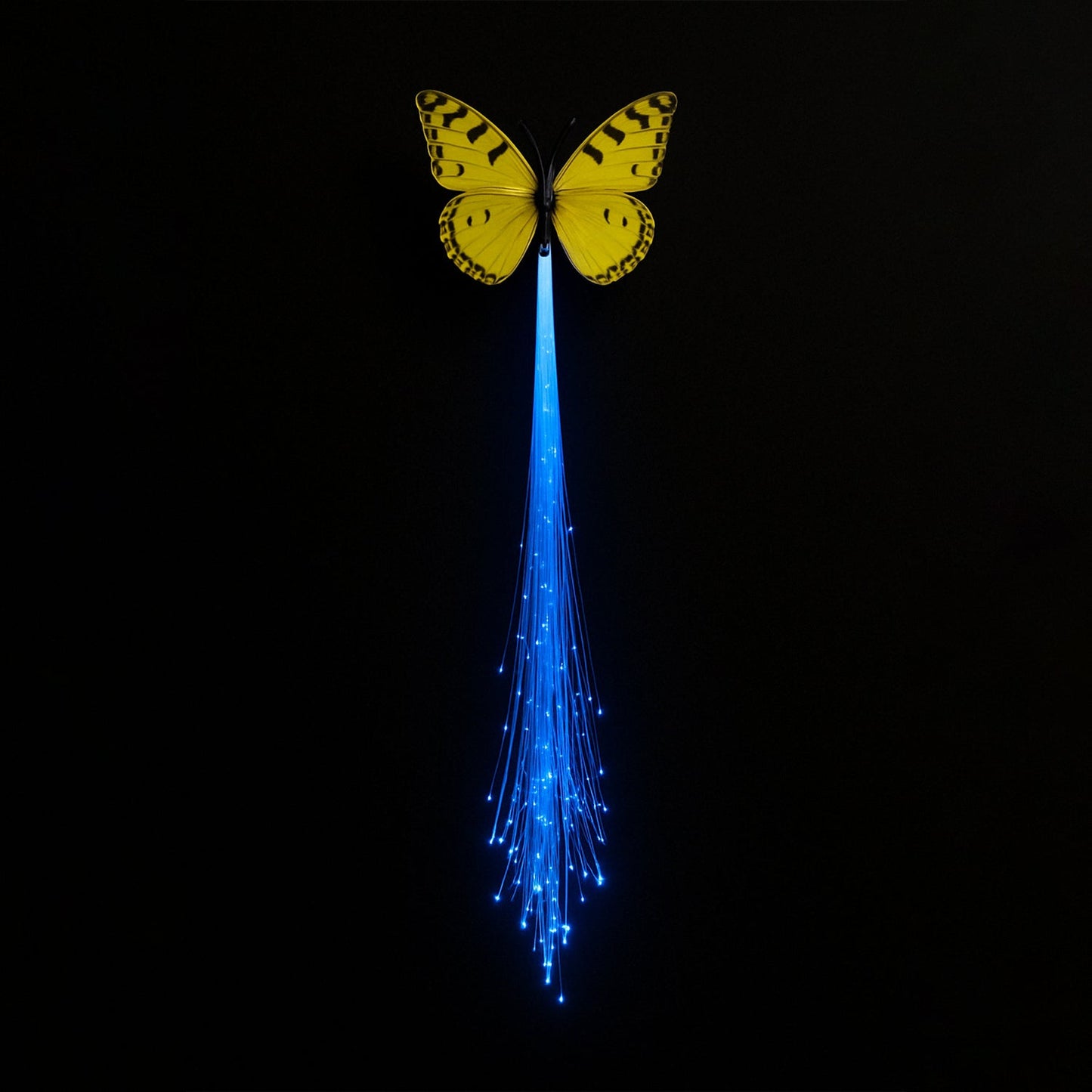 LED butterfly hair clip showing glowing fiber optic strands