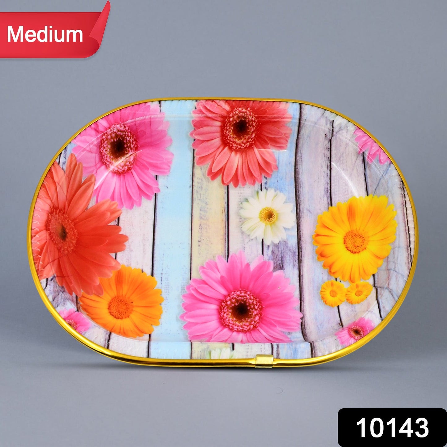 Close-up of the durable plastic serving tray, showcasing its smooth finish.