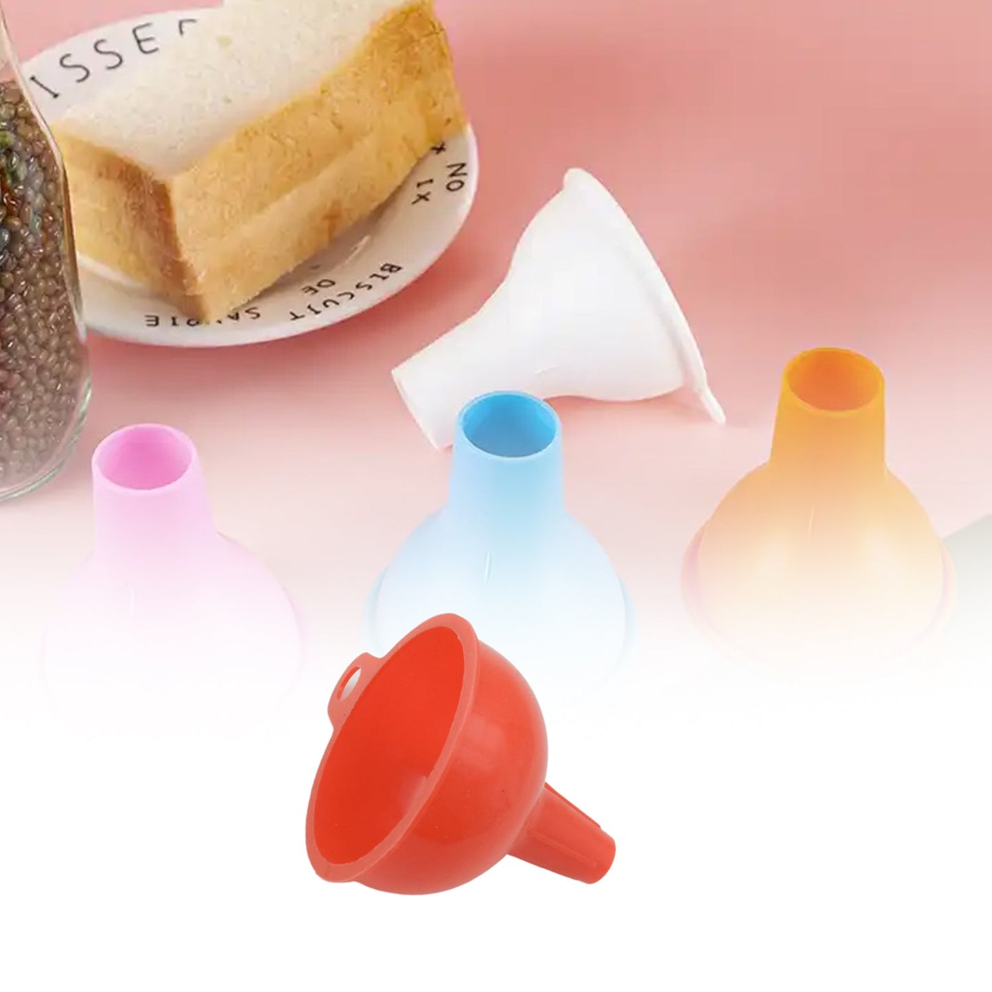 Detailed view of the flexible silicone funnel's wide mouth and hanging loop.