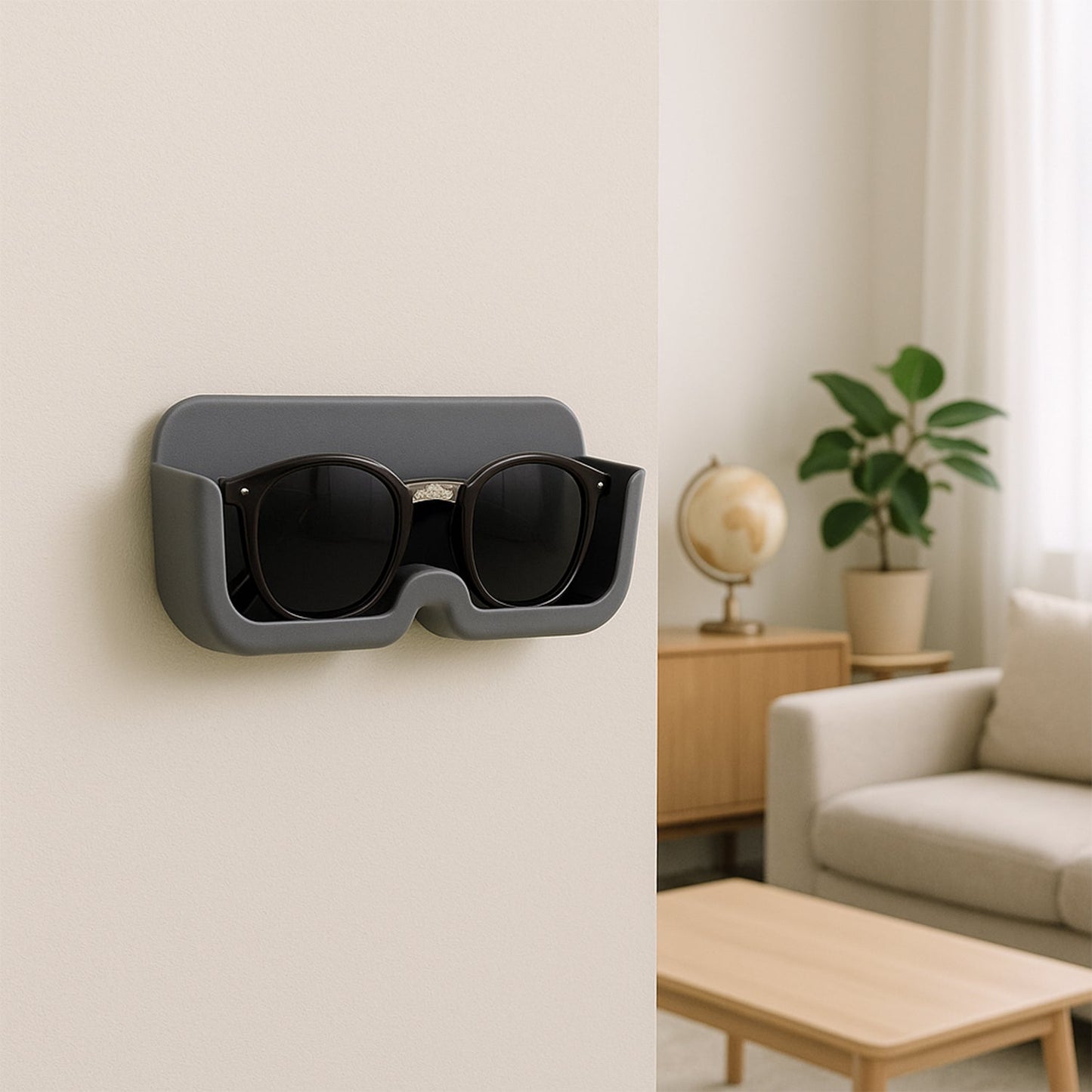 Sunglasses holder and eyewear pair neatly mounted for daily use