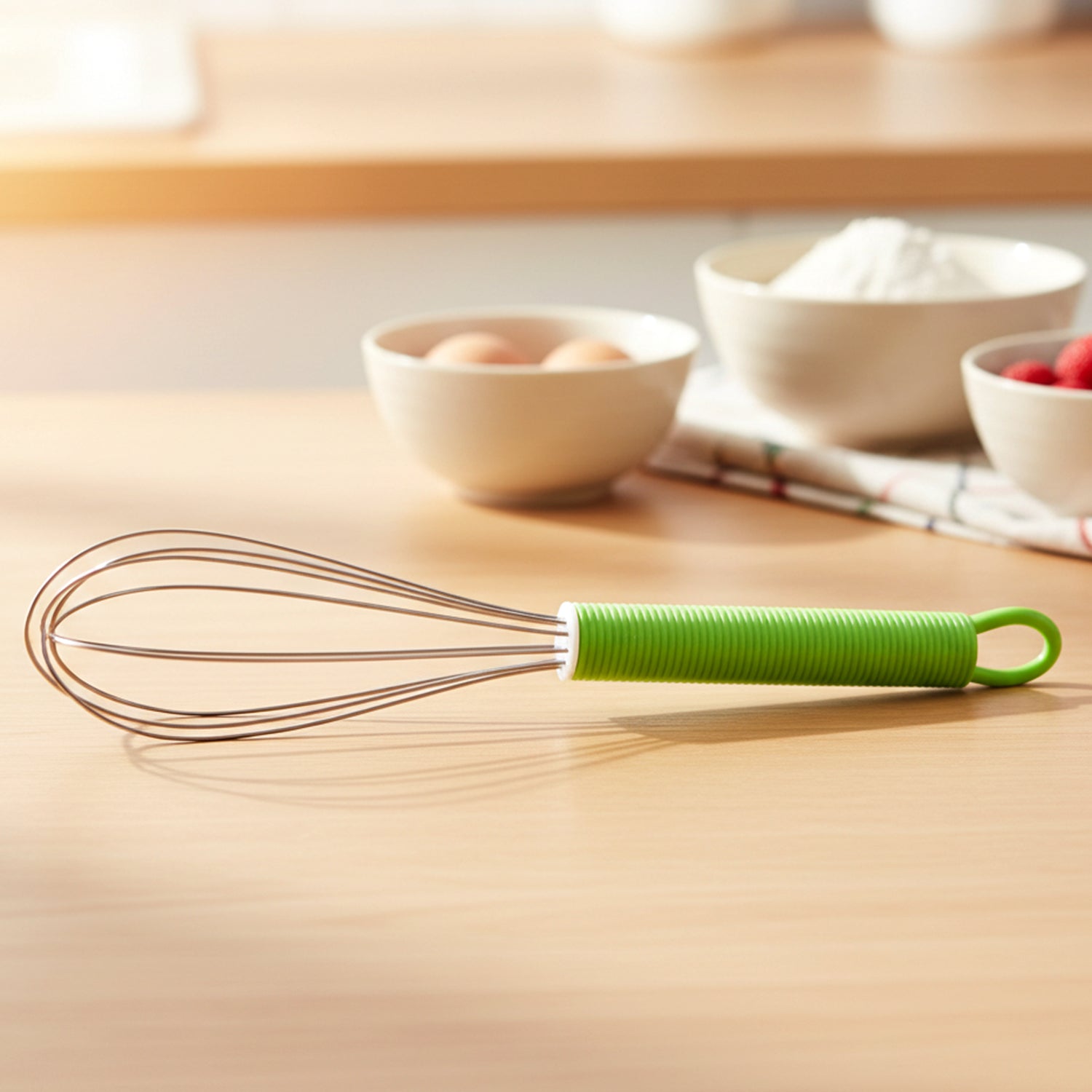 Close-up stainless steel wires of kitchen whisk for smooth mixing