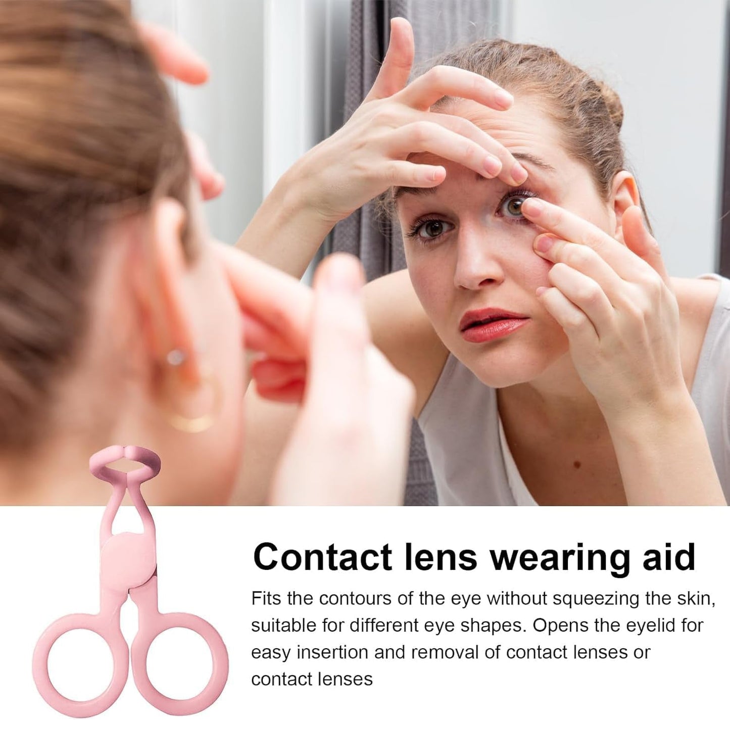 Detail view of the plastic contact lens remover tool for comfortable eye care.