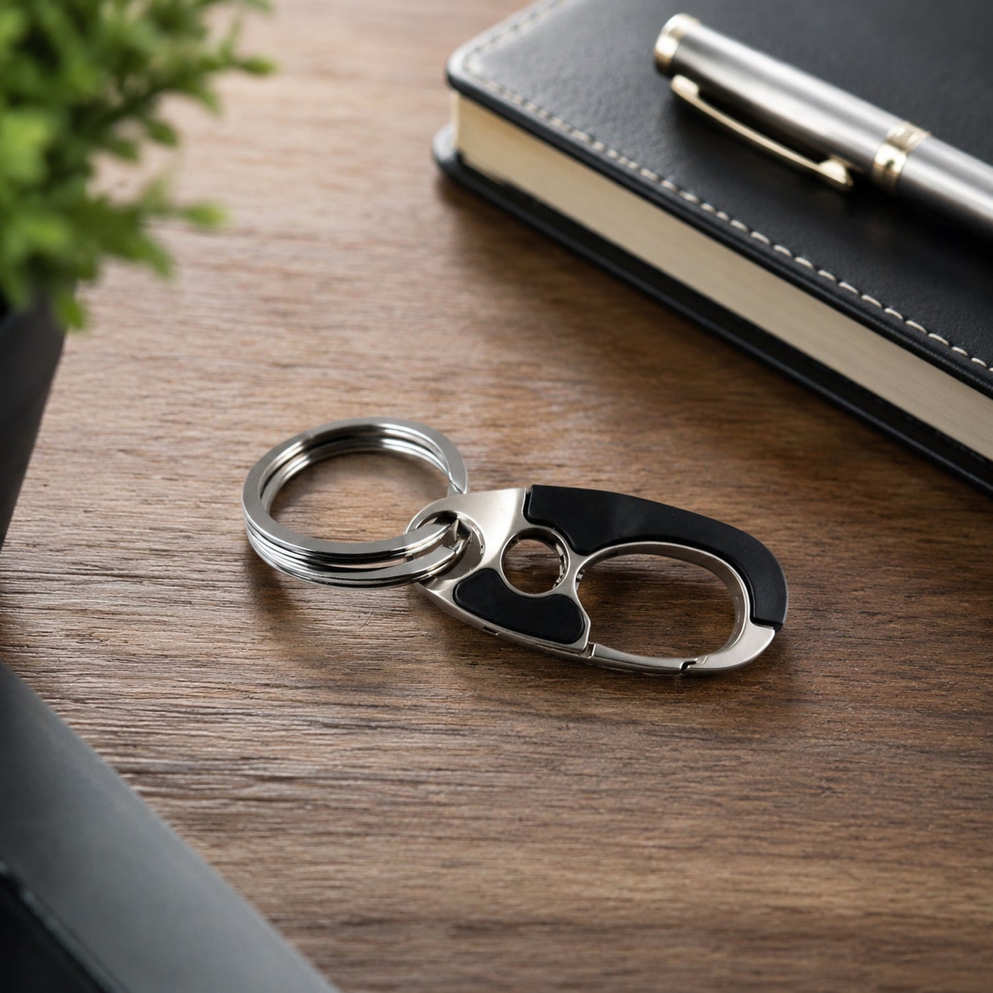 Premium stainless steel carabiner keychain front view
