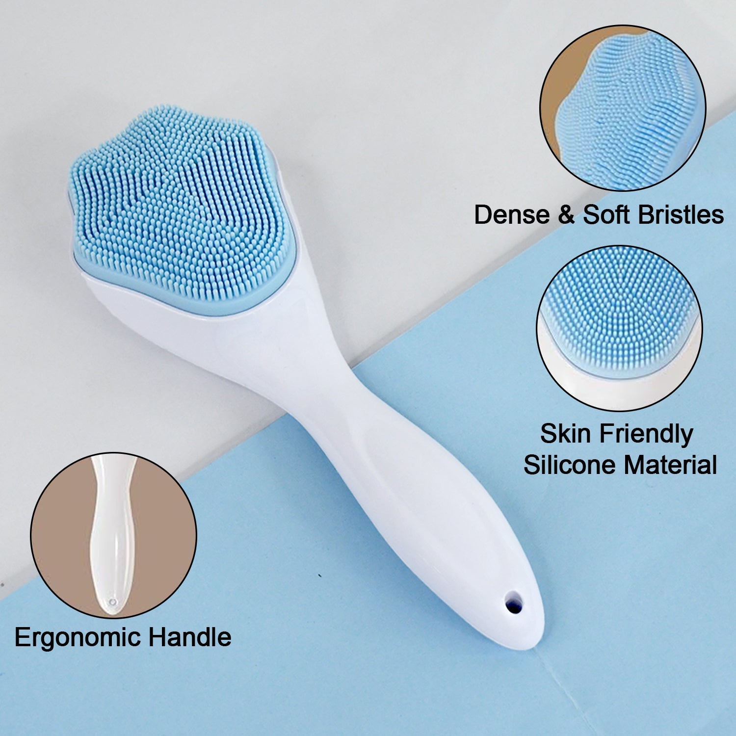 Illustration demonstrating the silicone face scrubber gently cleansing skin.
