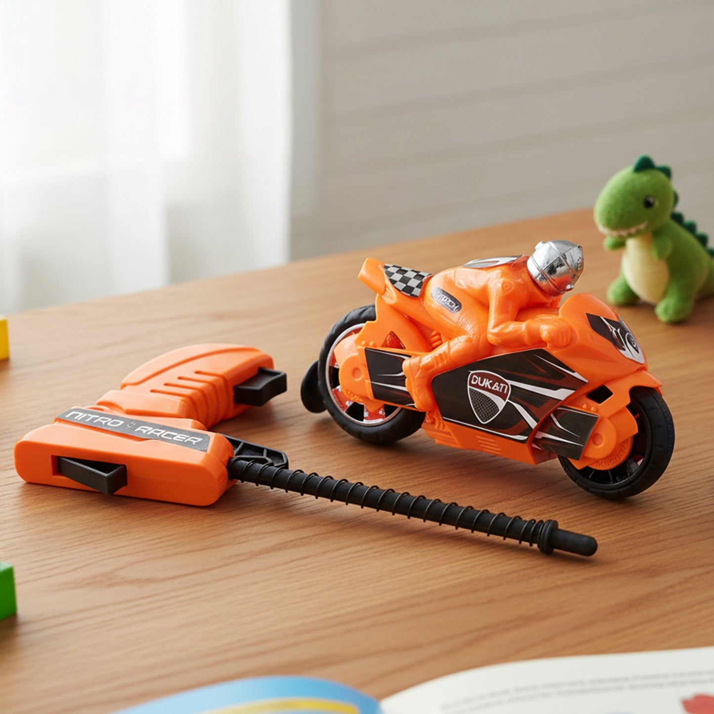 Colorful packaging of the launcher racing bike toy for children