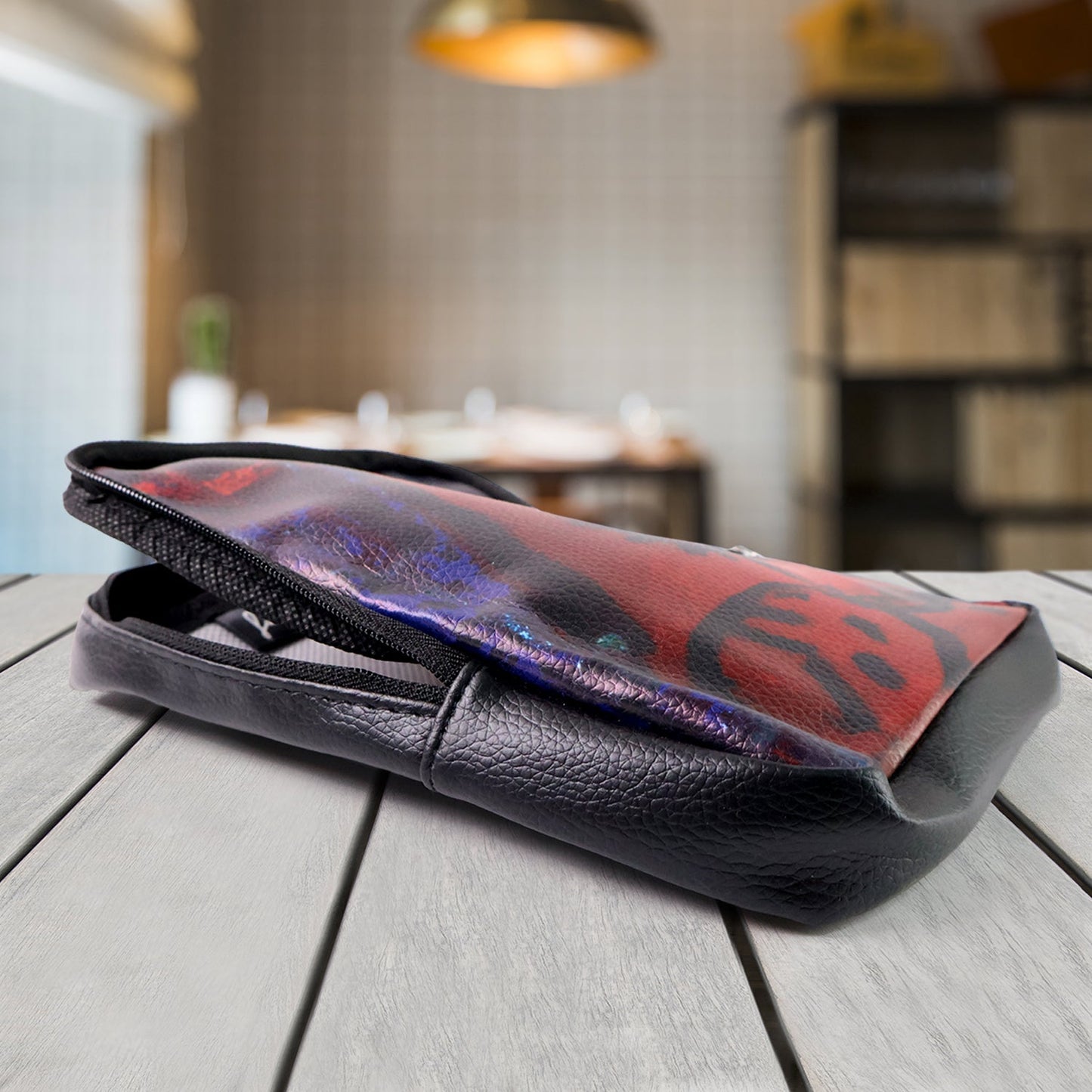 Handmade zipper utility pouch with traditional art print design