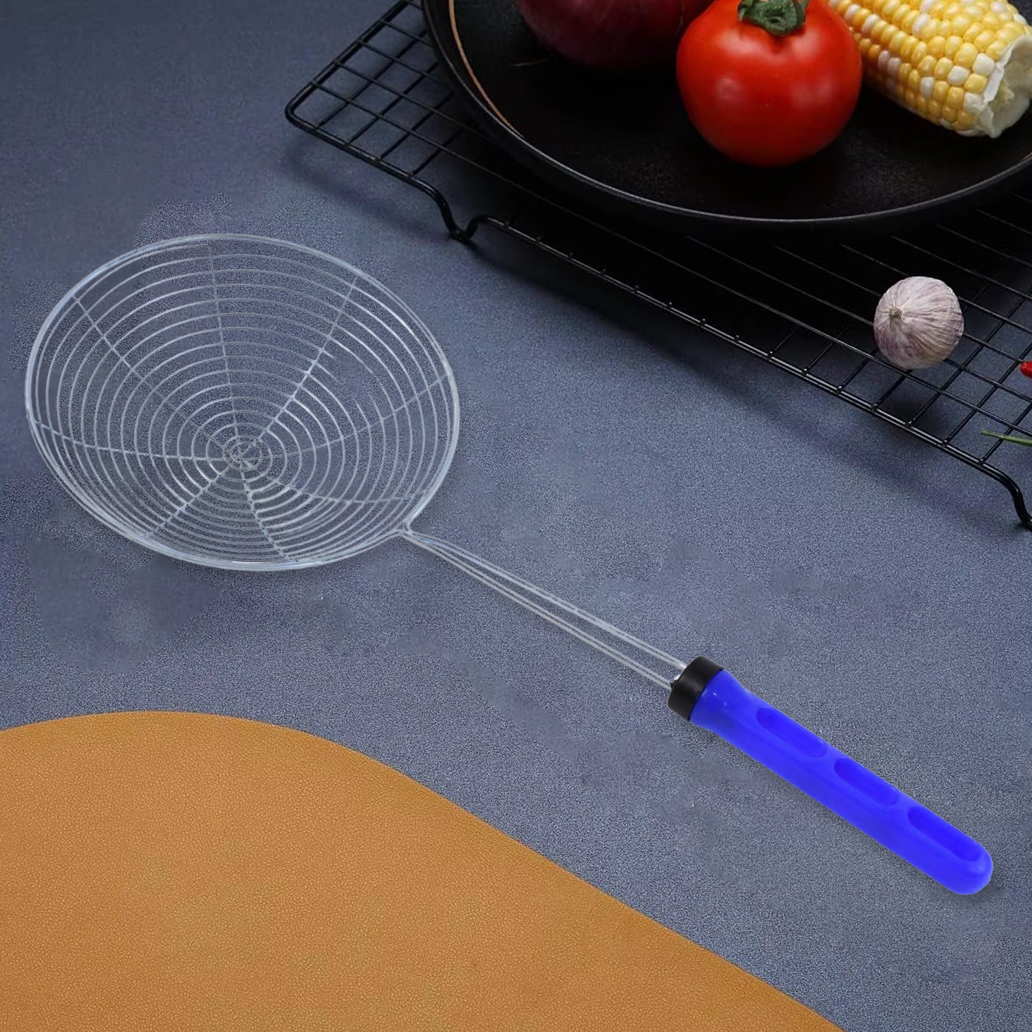 Deep fry strainer made of stainless steel for puris and fried vegetables