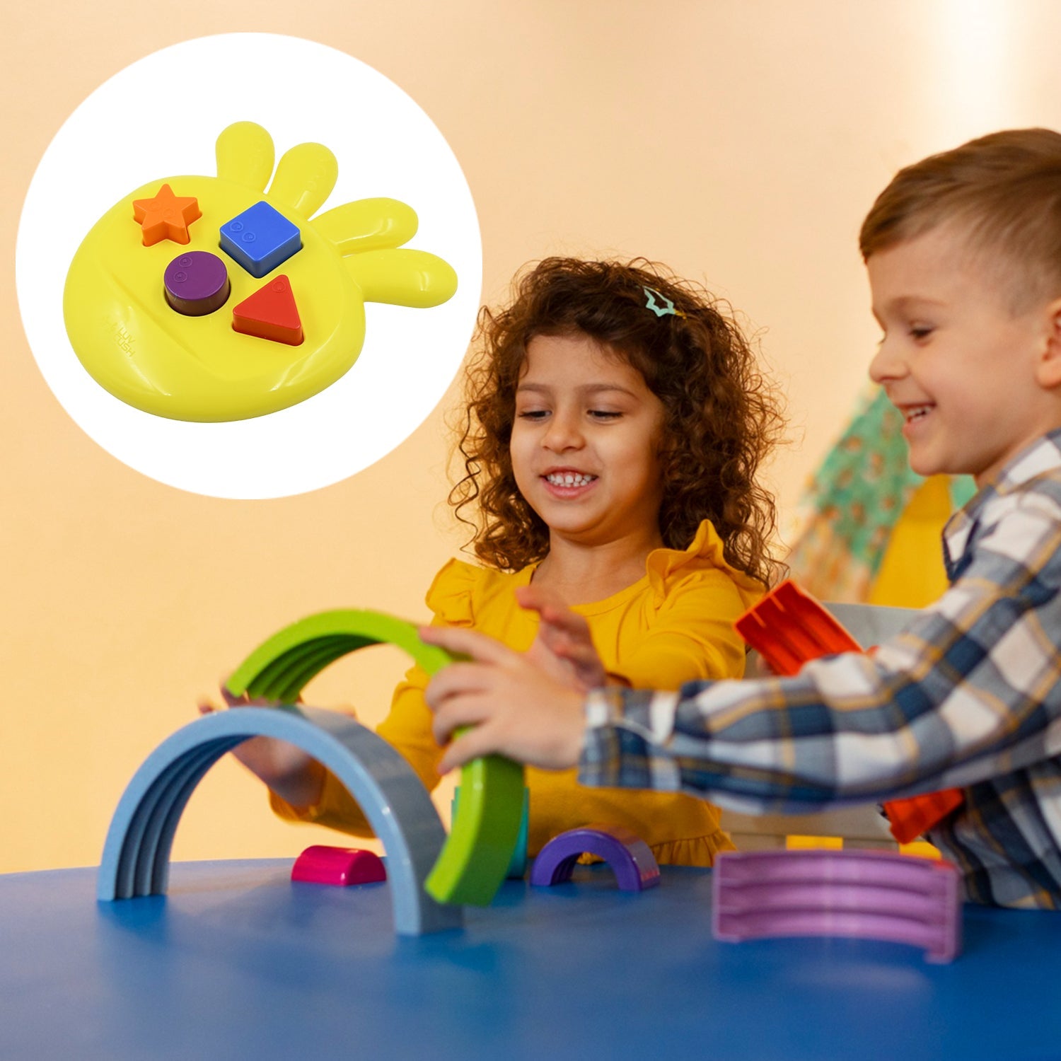 Close-up view of the bright, chunky blocks from the Octo Shape Sorter Toy, perfect for little hands.