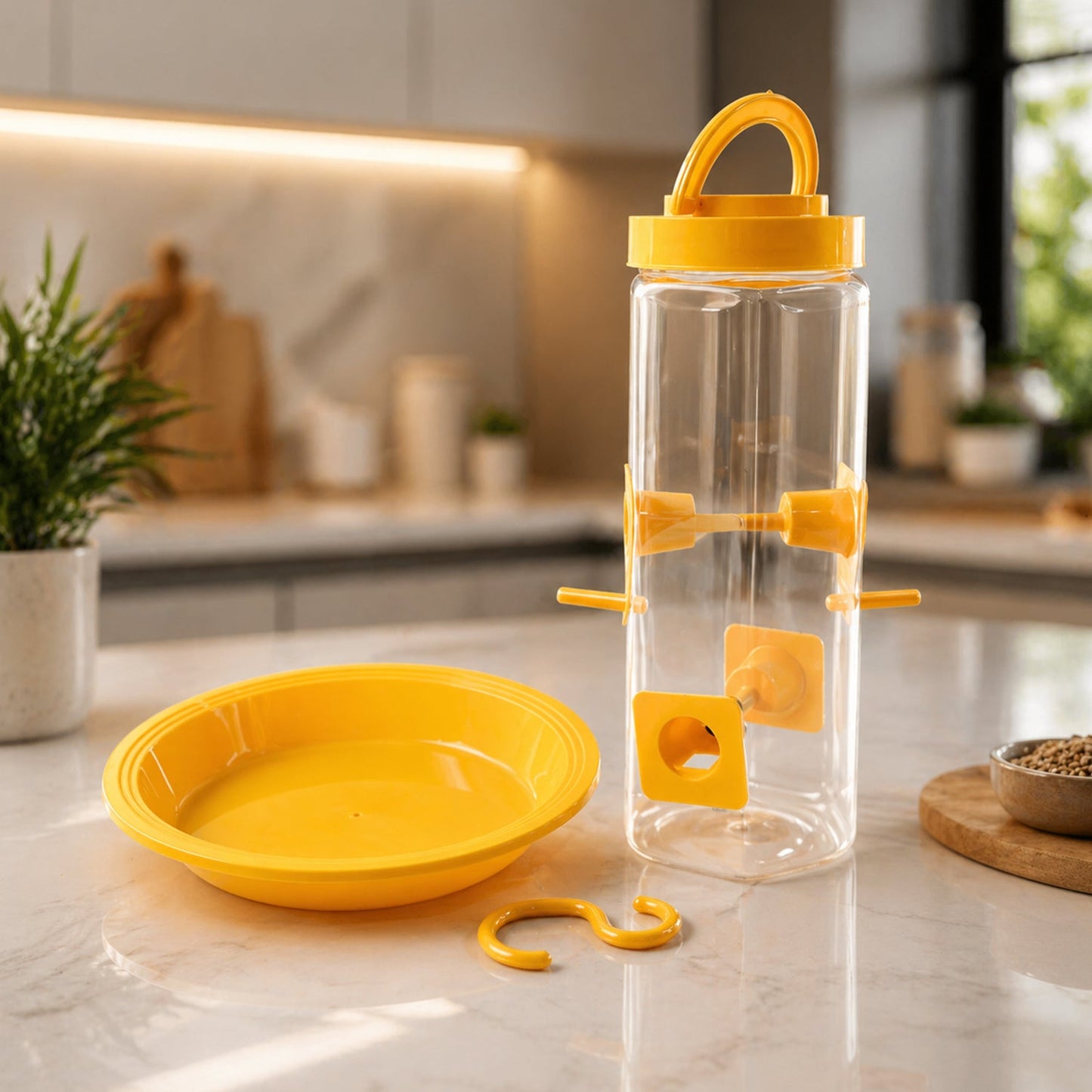 Durable hanging bird feeder suitable for outdoor use