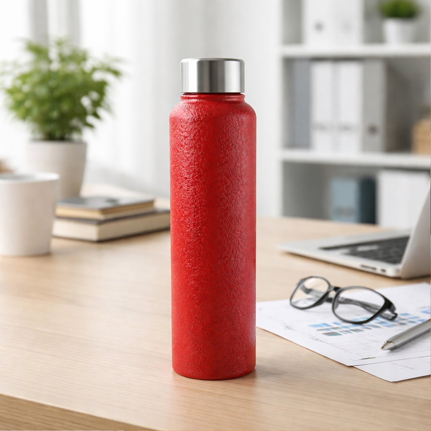 Red stainless steel water bottle 1000 ML front view