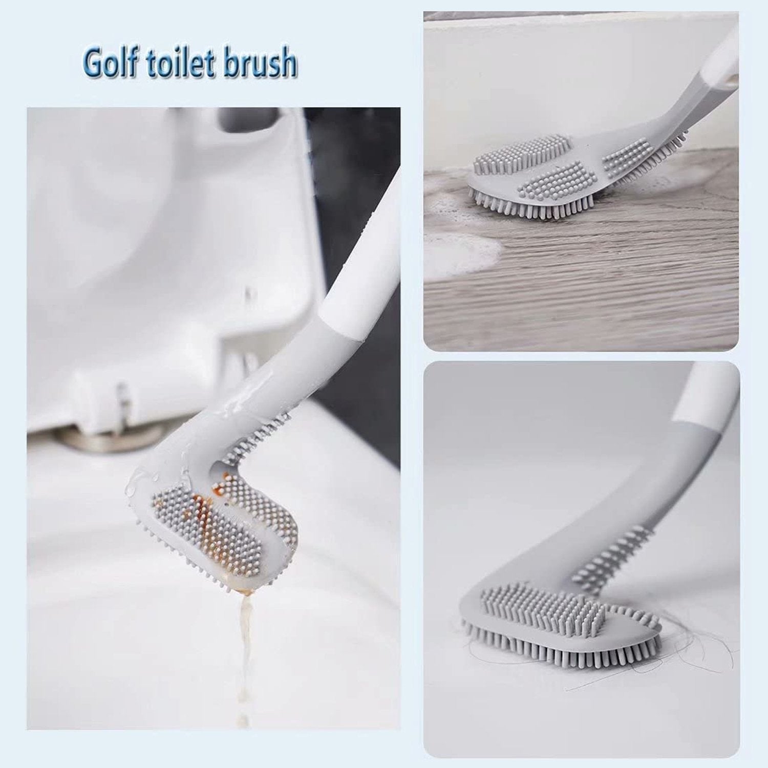 Close-up of the flexible silicone golf toilet brush head for corner cleaning.