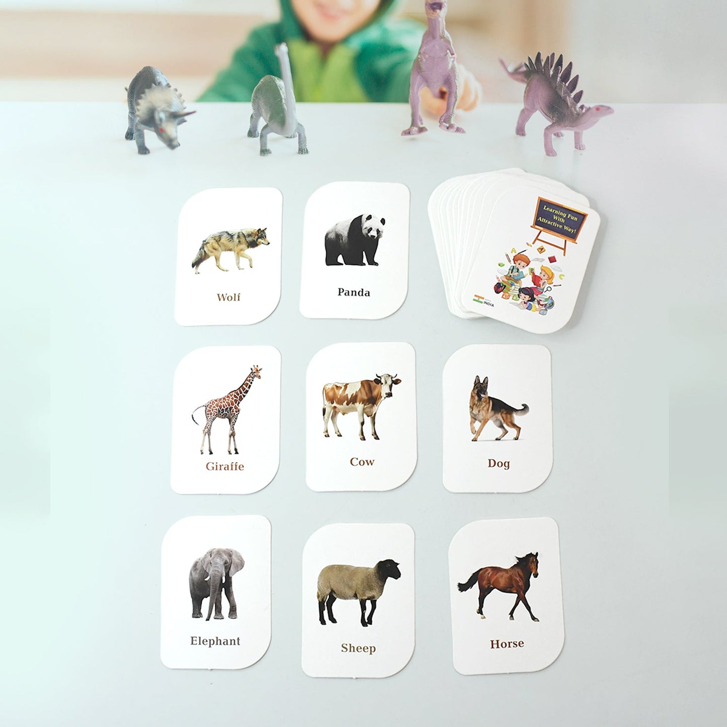 Laminated animal flash cards with safe rounded edges for toddlers