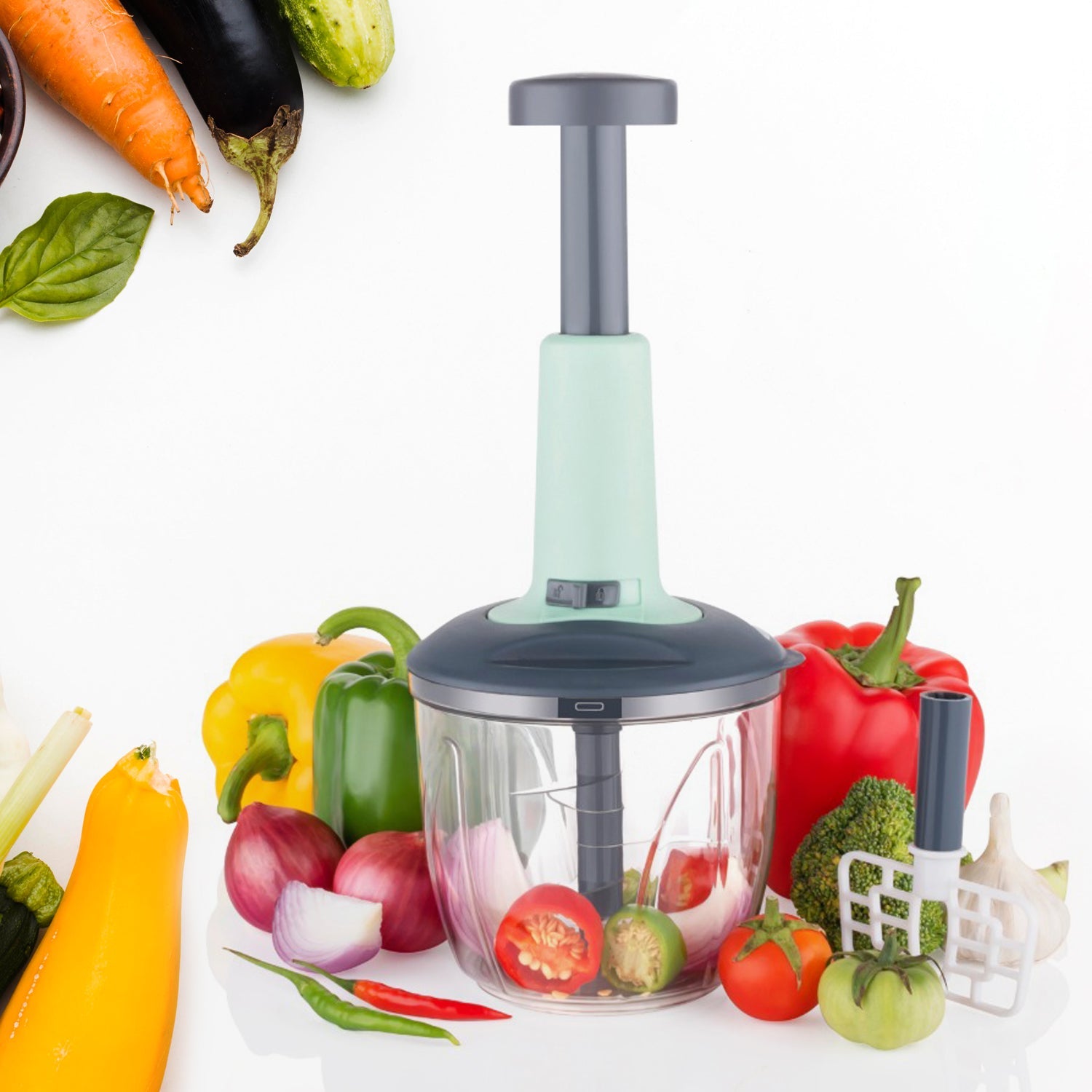 Quickslice 1100ml vegetable chopper with 6 sharp blades for efficient food preparation.