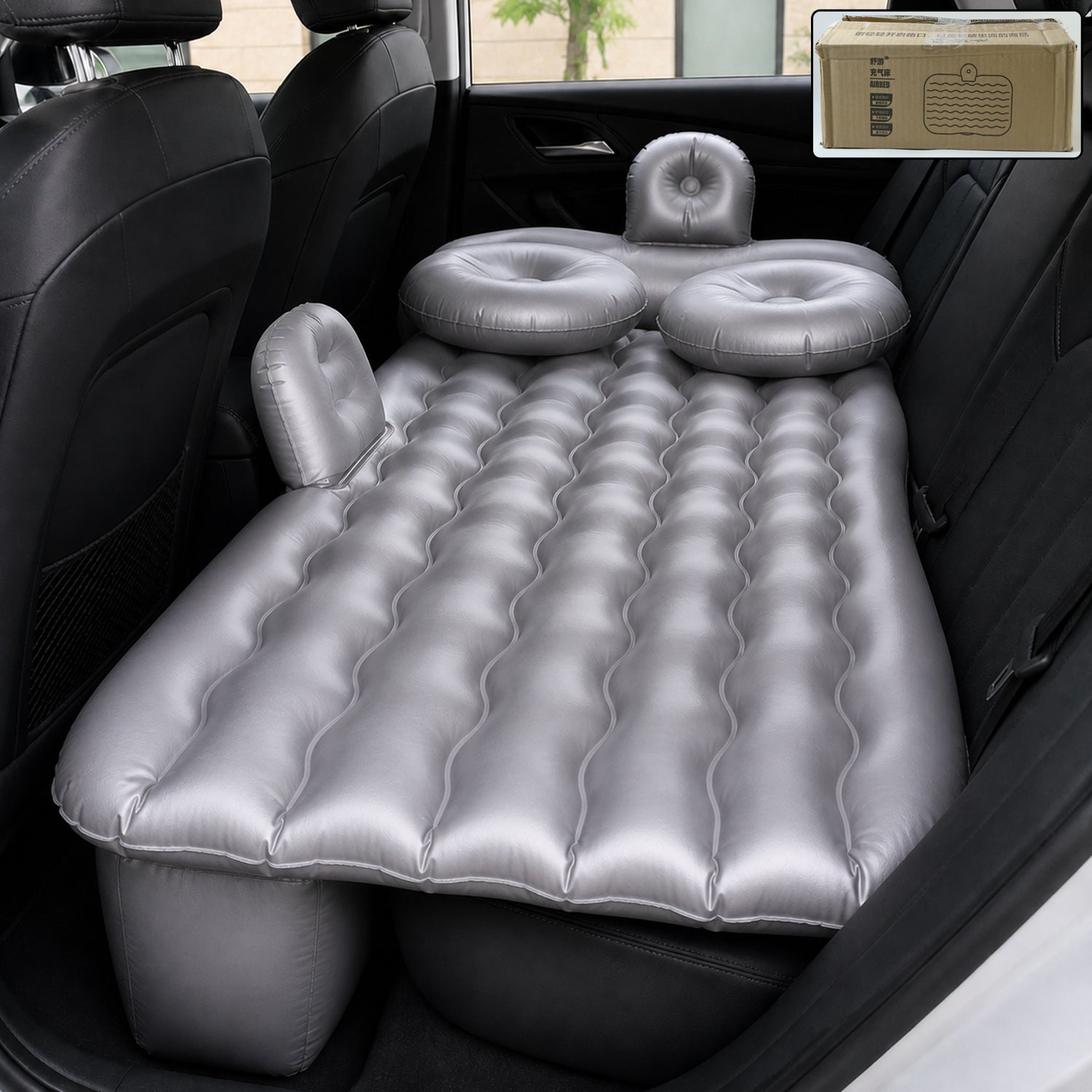 Car air mattress bed set with supportive inflatable cushions