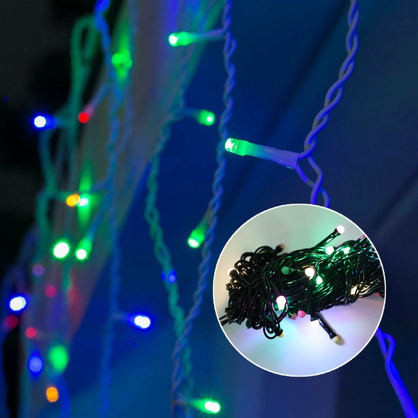Black wire LED decorative string fairy lights for indoor outdoor use