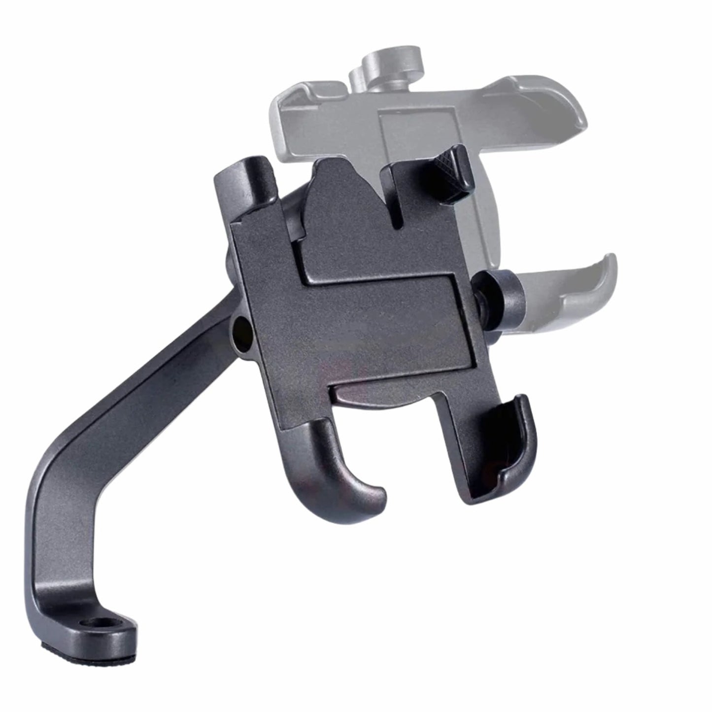 Side profile of the 360-degree rotating phone holder attached to a scooty.