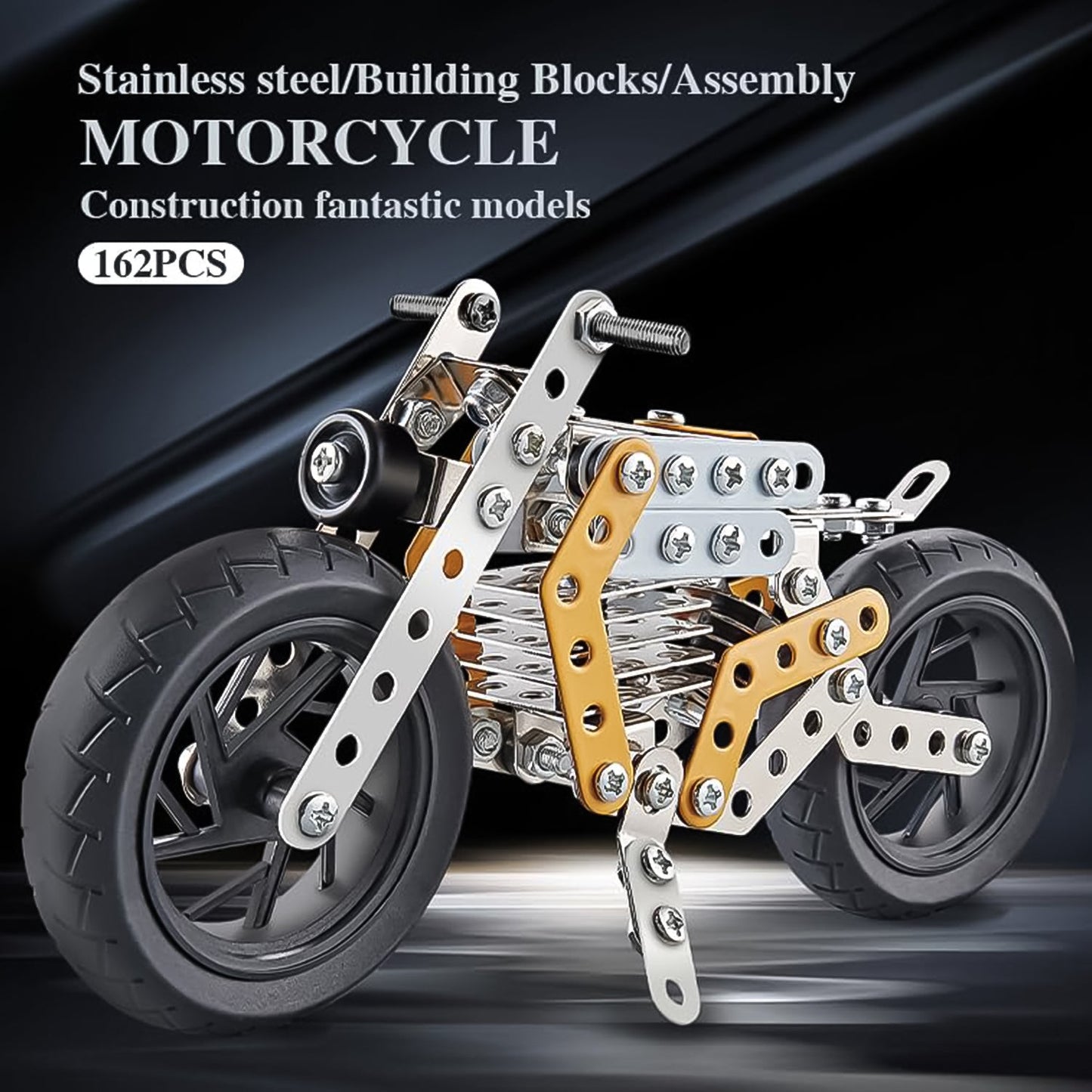 Child engaged in building the metal bike model, an educational STEM toy.