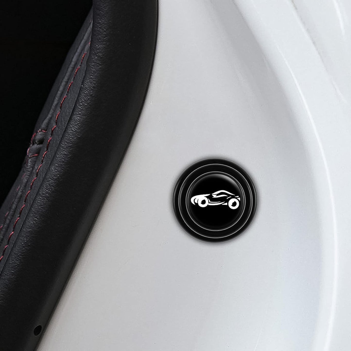Car door shock absorber sticker discreetly applied to a car door edge.