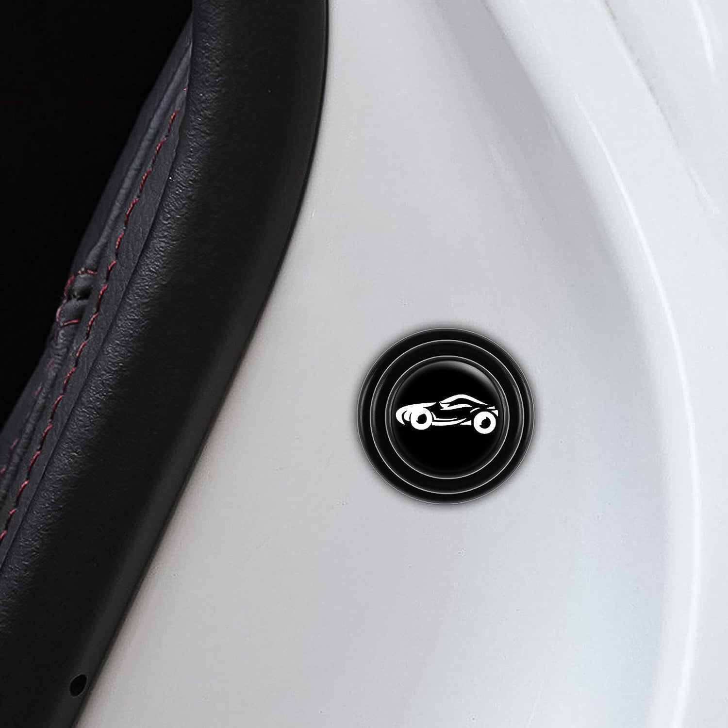 Car door shock absorber sticker discreetly applied to a car door edge.