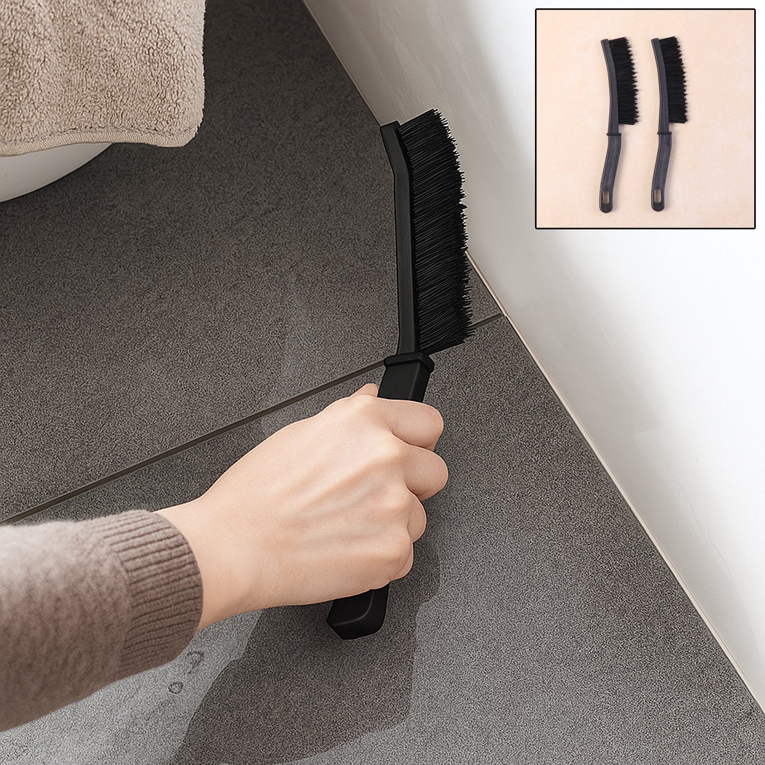 Long handle corner cleaning brush with stiff bristles for tile and floor edges