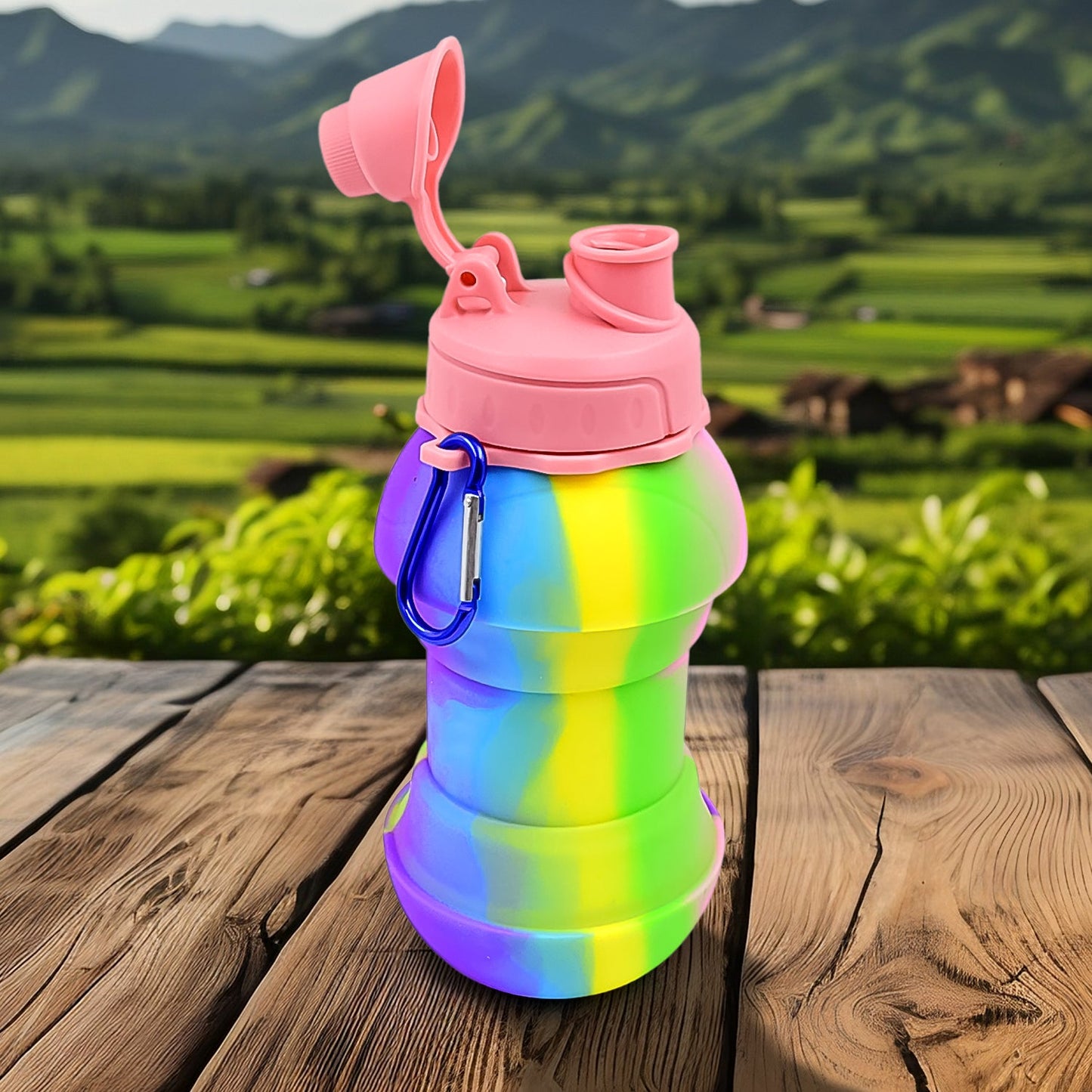 Expanded view of the collapsible water bottle, perfect for daily hydration.