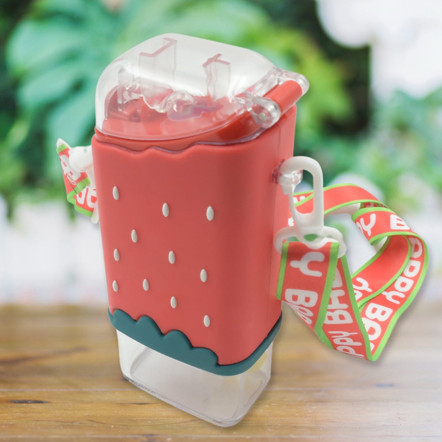 Ice cream water bottle for kids showing the straw and fun design.