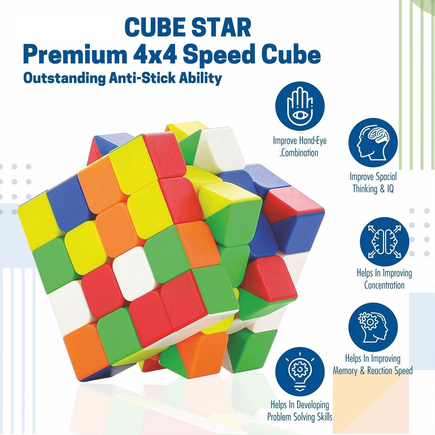 Dynamic shot of the smooth turning action of the high-speed 4x4x4 magic cube.