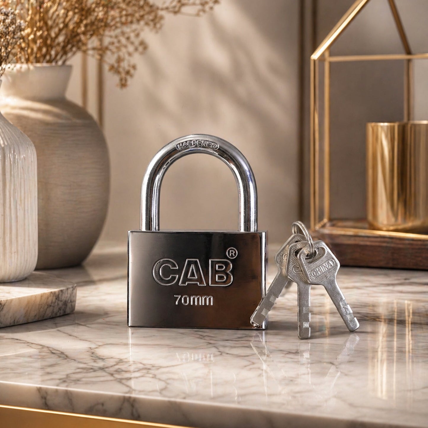 Rear view of the 70mm square Heavy Steel Padlock, showing the sturdy construction.