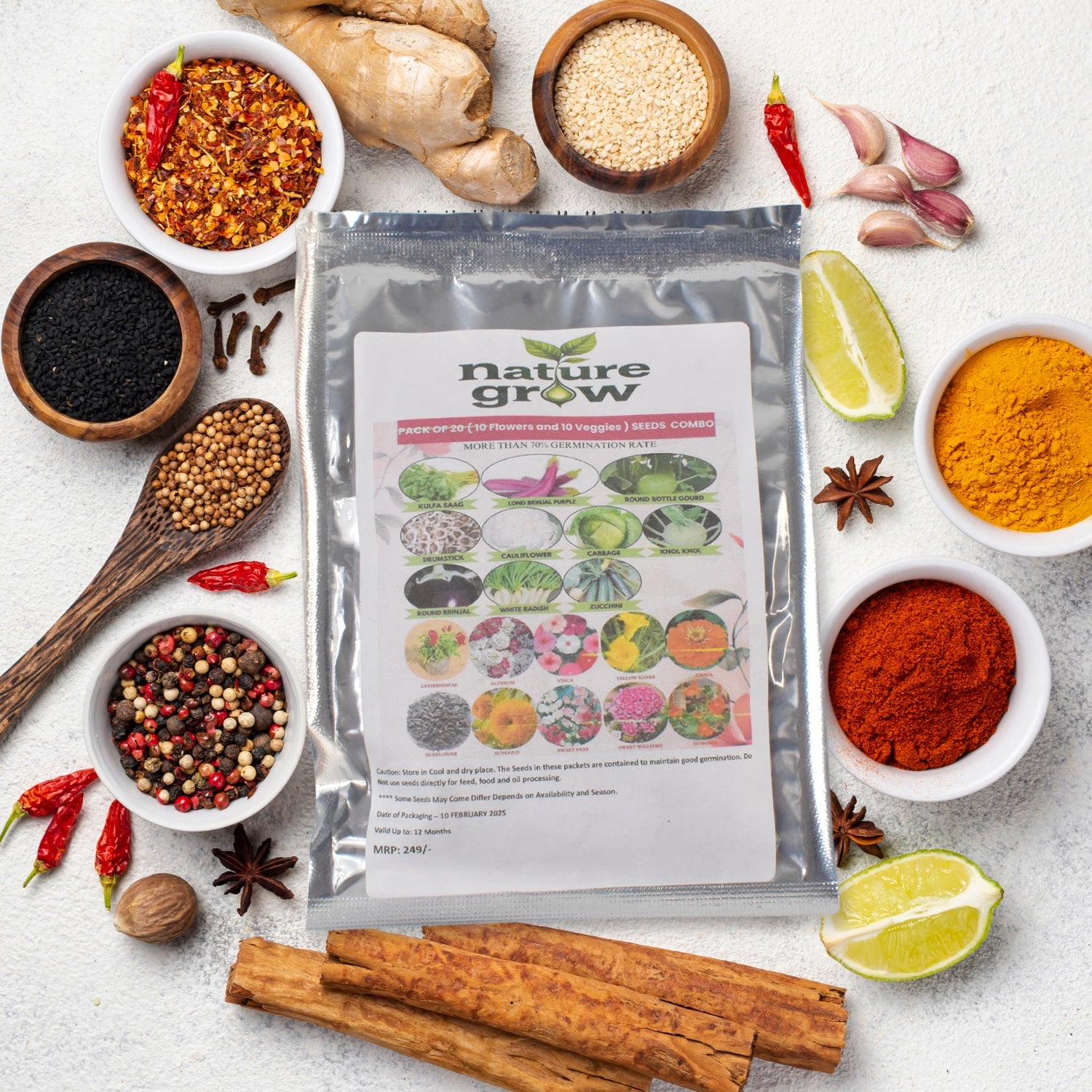 Nature’s Bounty Seed Collection with a mix of vegetable and flower seeds in a home gardening kit.