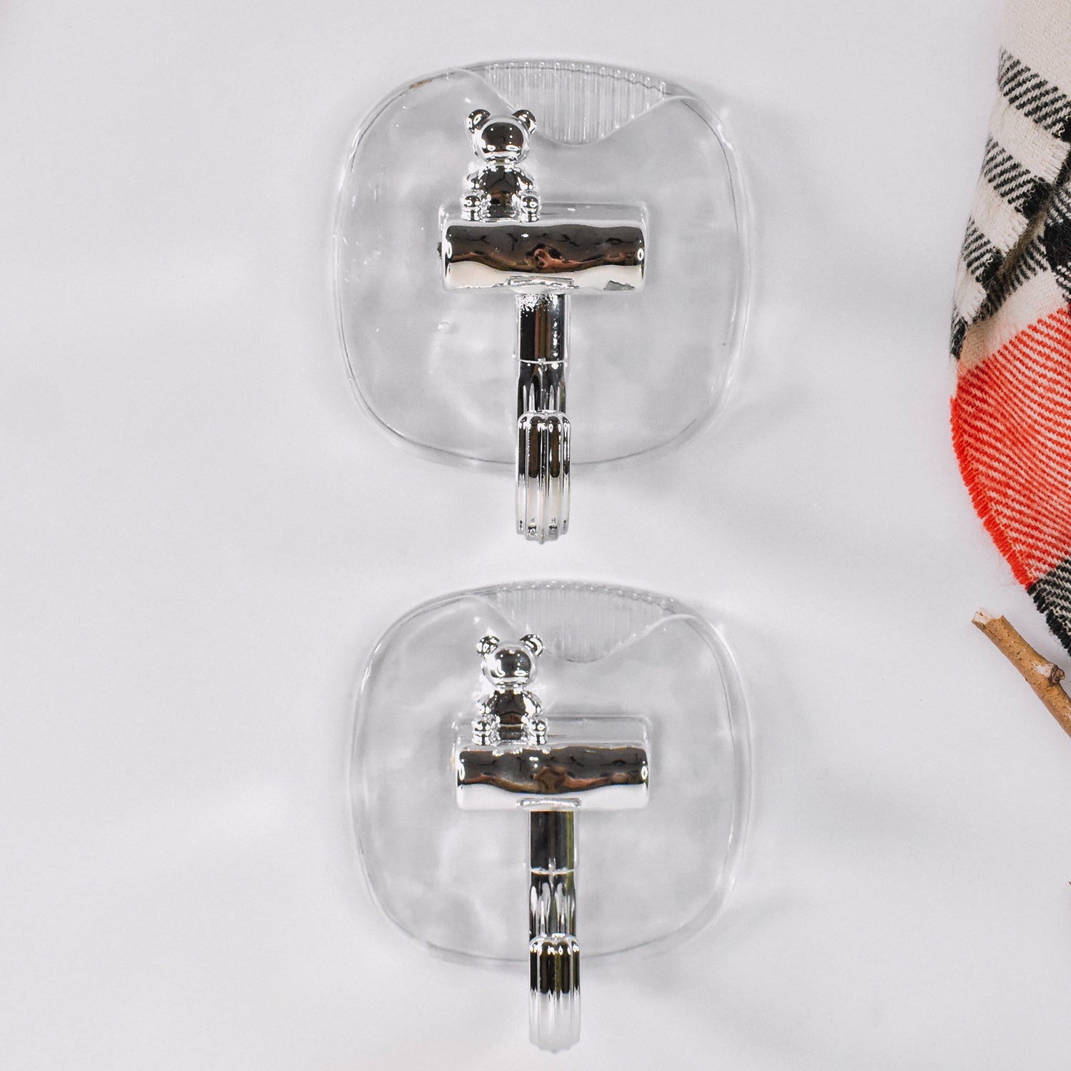 Plastic adhesive hook set with easy peel-and-stick installation