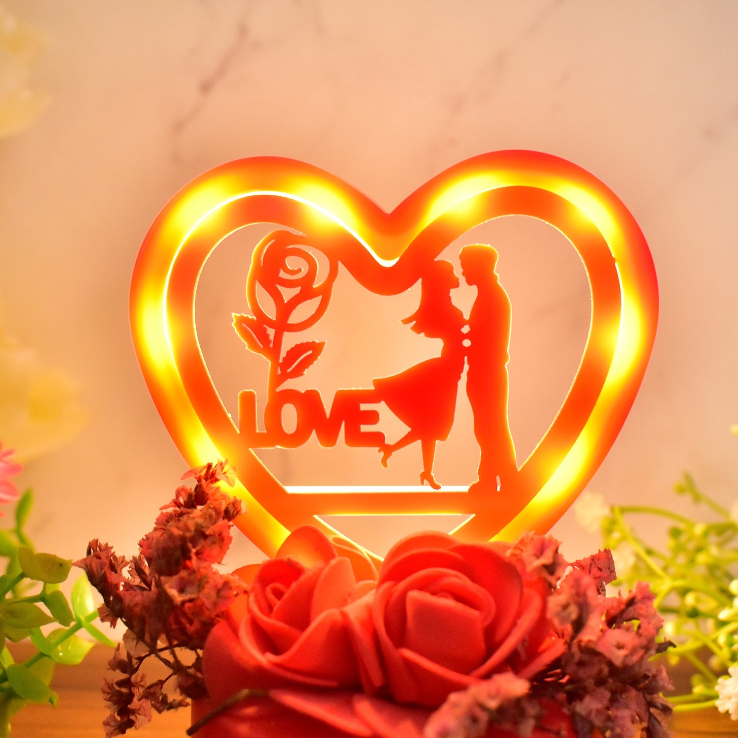 Decorative romantic night lamp in heart-shaped rose base design