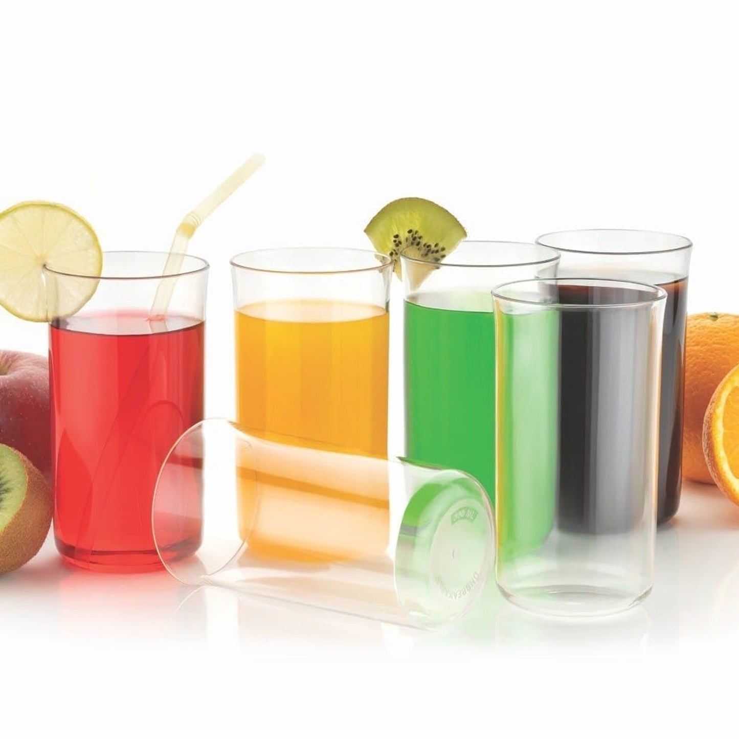 Glossy plastic glass set of six 300ml tumblers with sleek finish