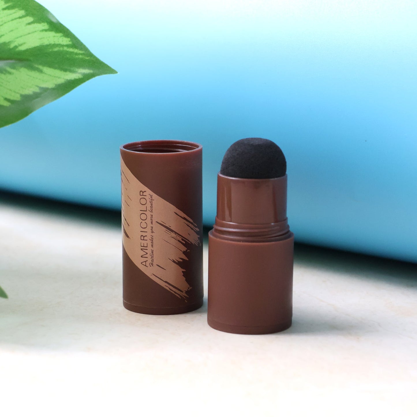 Application of hairline eyebrow contour powder stick with cushion for natural look