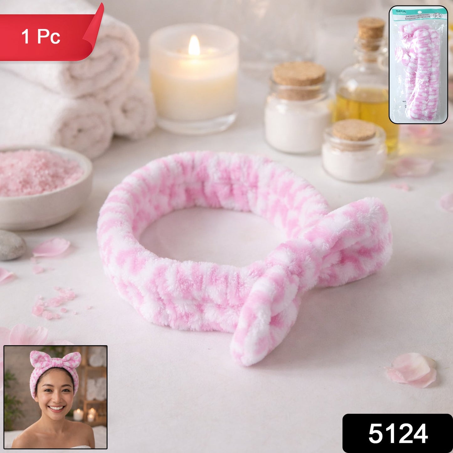 Face wash using soft plush spa headband to hold hair back