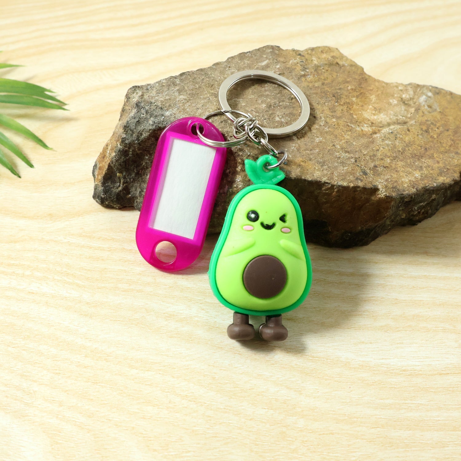 Cartoon character keychain with label tag holder attached to keys