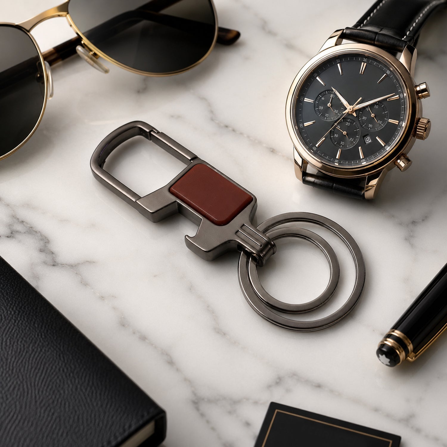 Premium metal key holder with carabiner clip and sturdy keyring