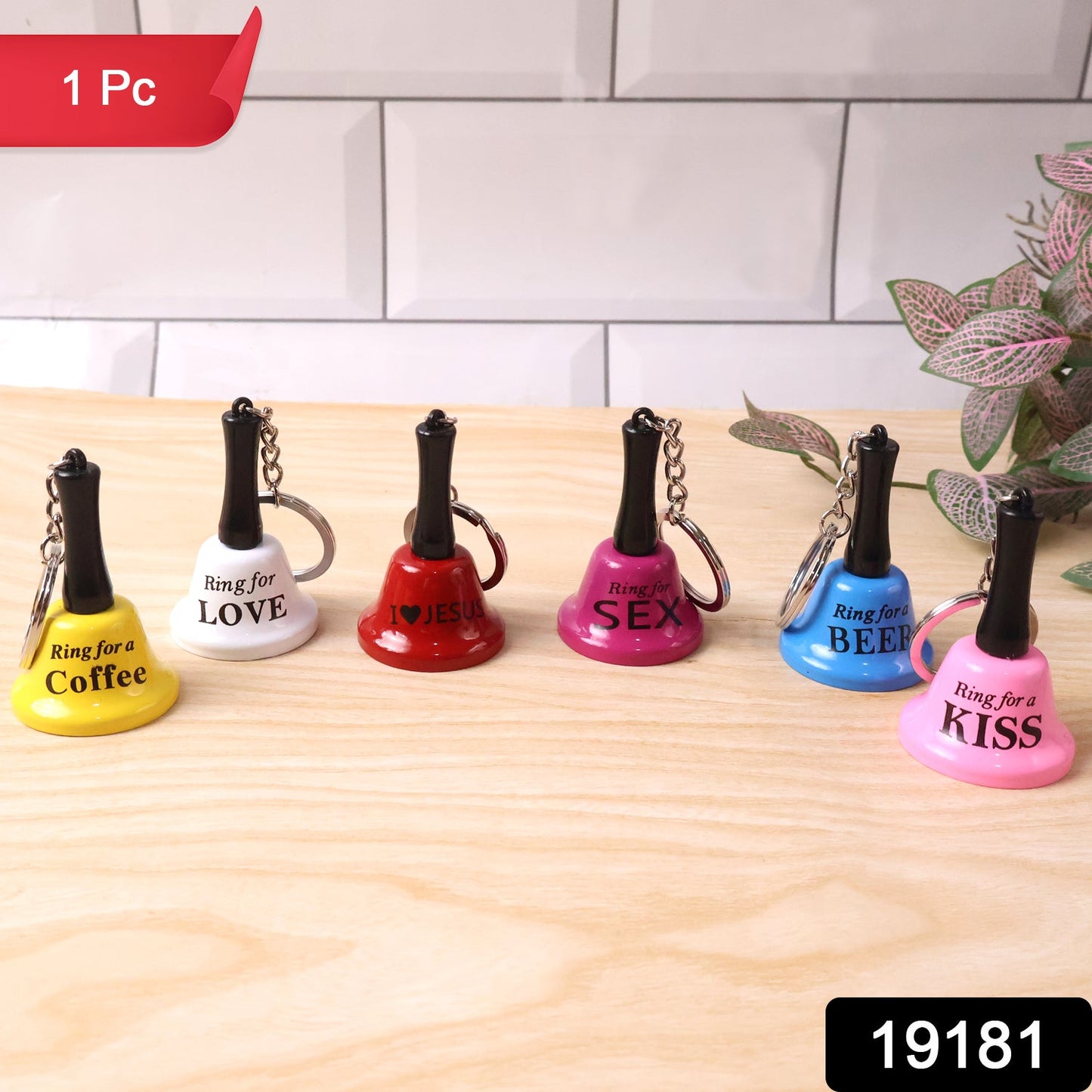 Small 'Ring for Wine' bell keyring charm with black handle